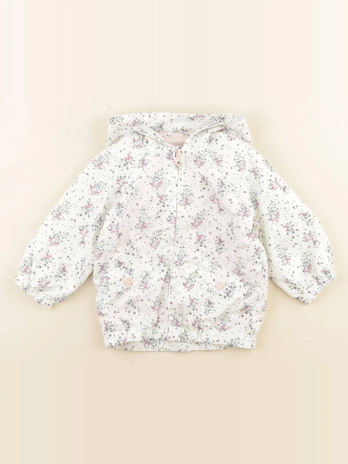 Vertbaudet - coupe-vent blanc, rose - 12 mois