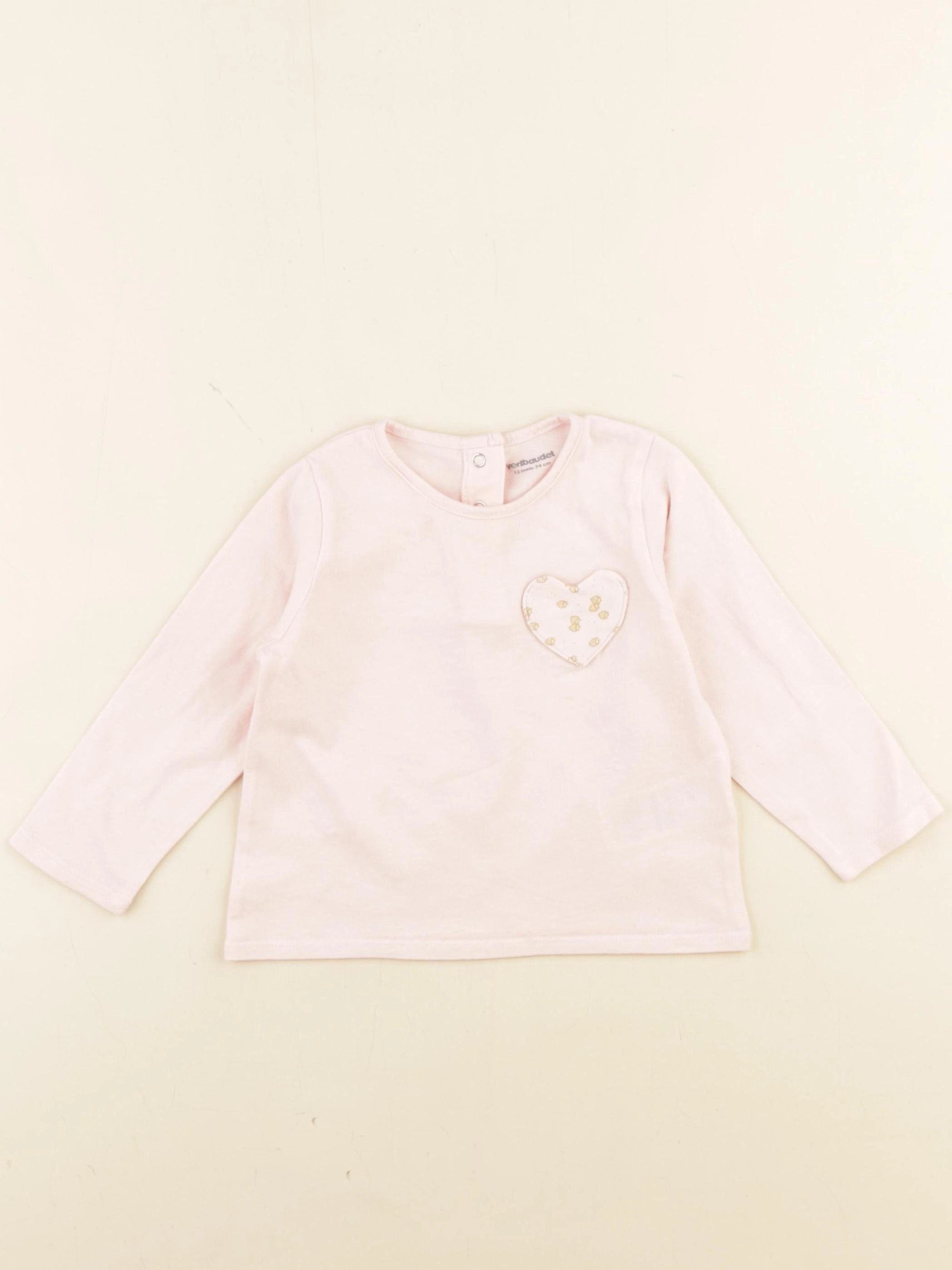 Vertbaudet - tee-shirt rose, or - 12 mois