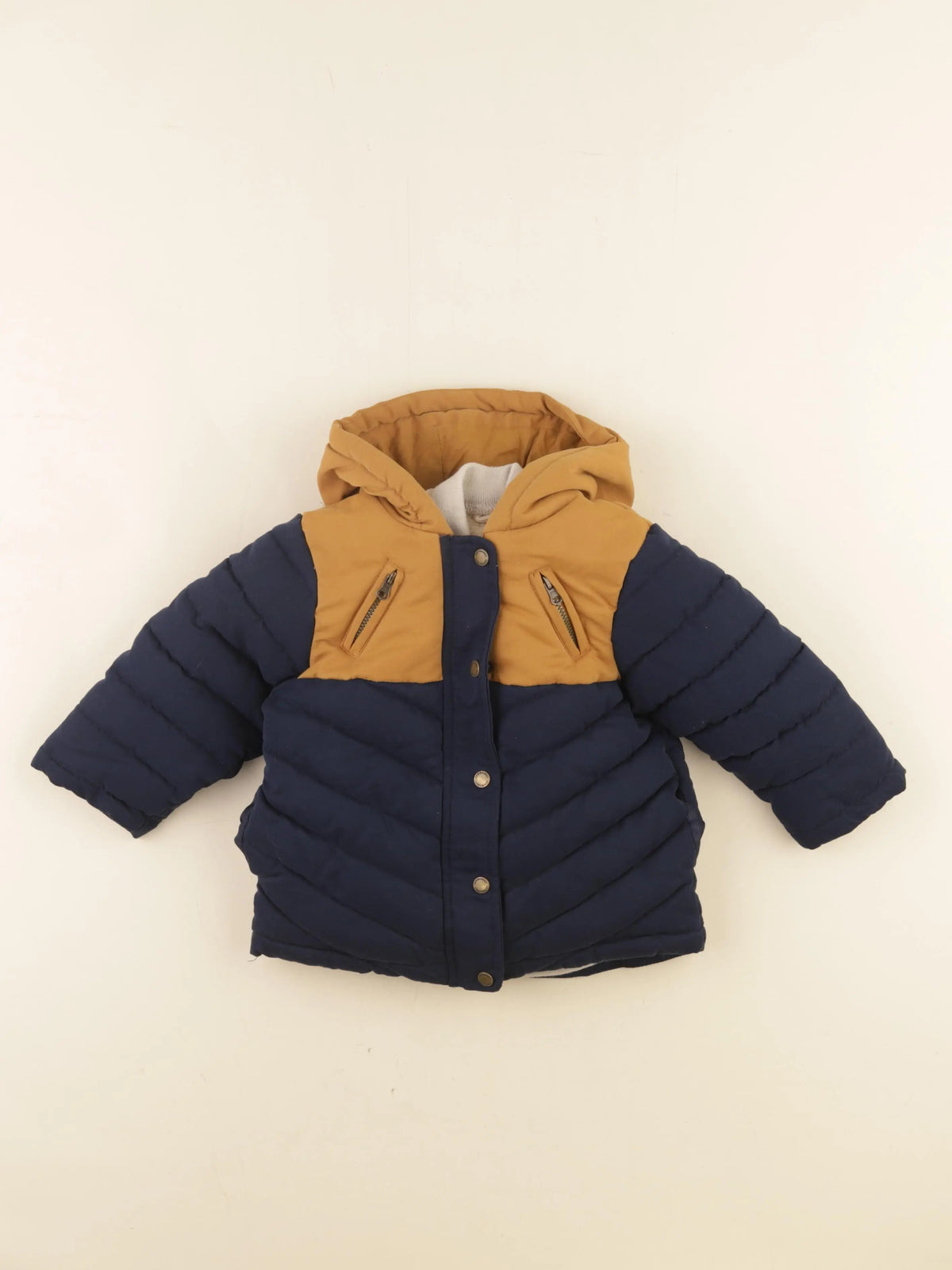 Vertbaudet - manteau doublure amovible bleu, jaune - 18 mois