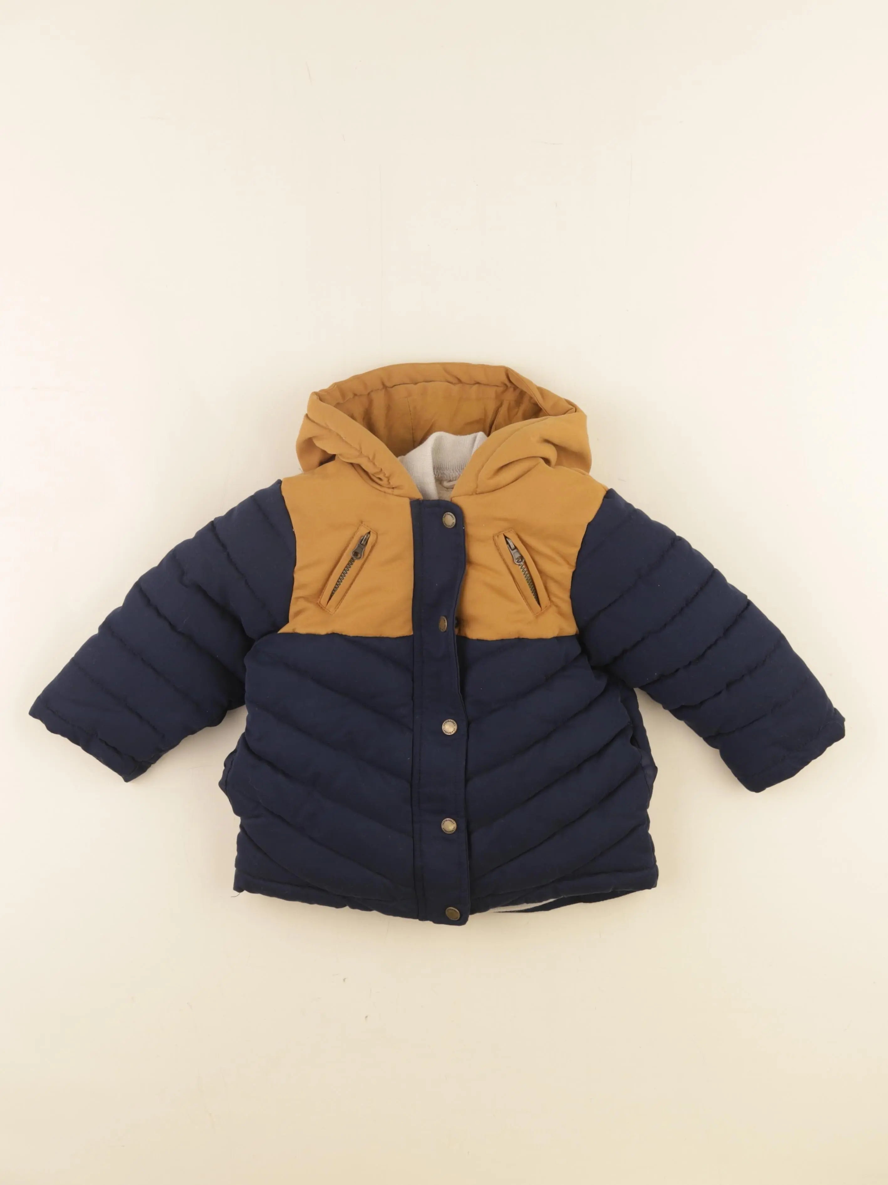 Vertbaudet - manteau doublure amovible bleu, jaune - 18 mois