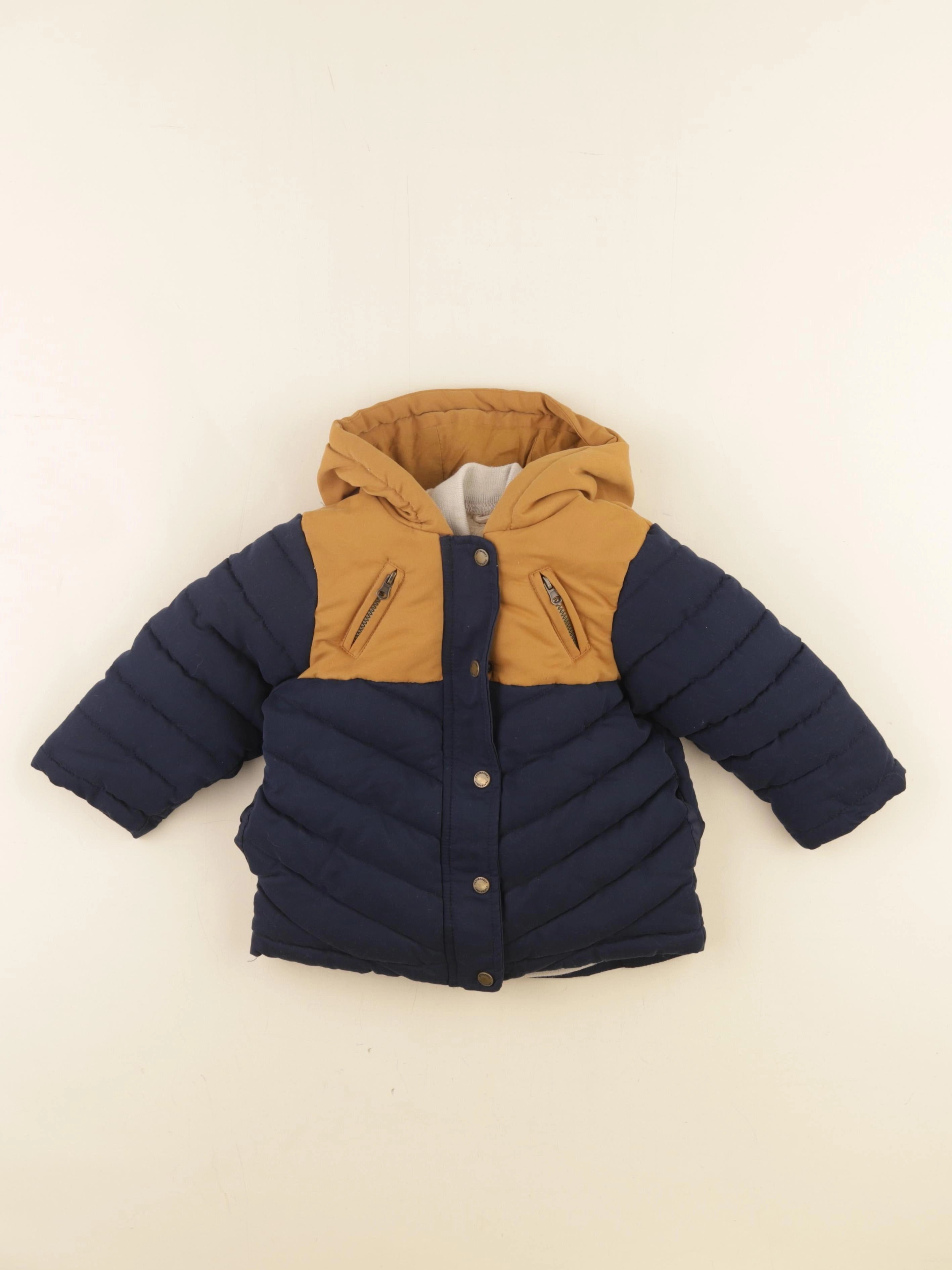 Vertbaudet - manteau doublure amovible bleu, jaune - 18 mois