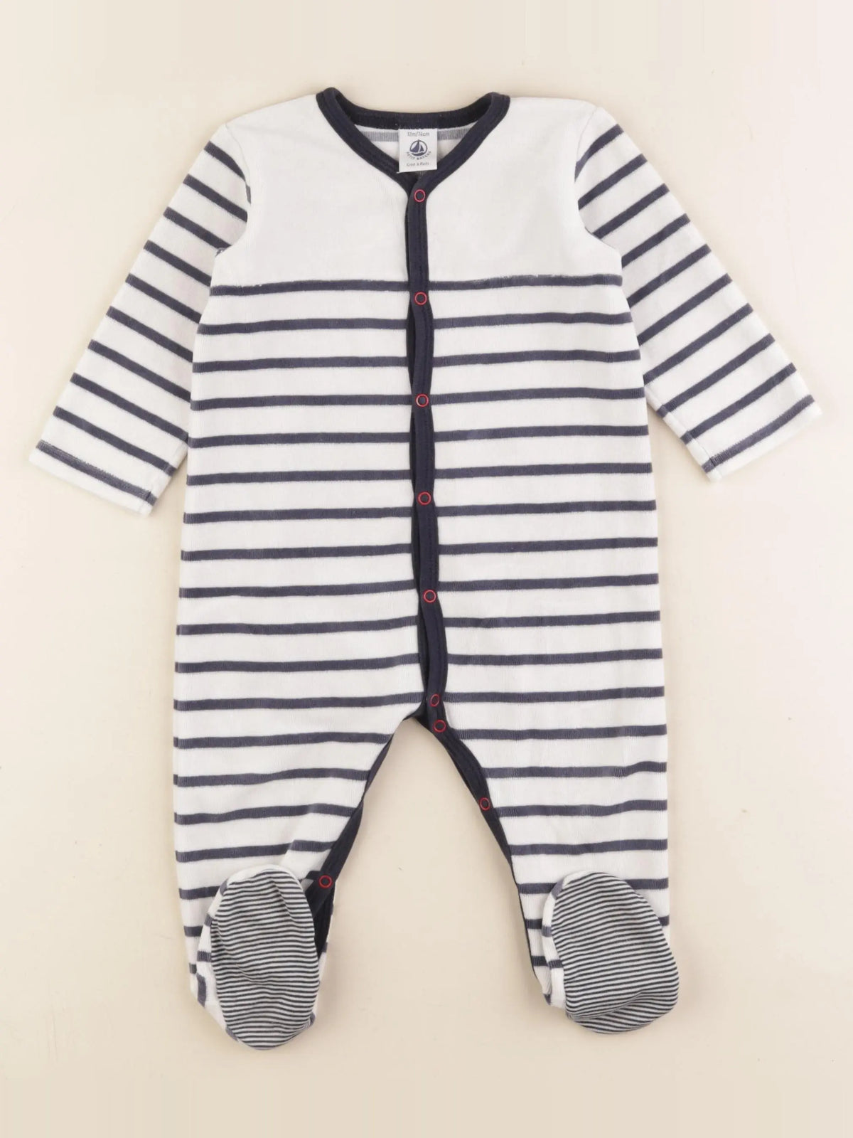 Petit Bateau - pyjama velours bleu, blanc - 12 mois