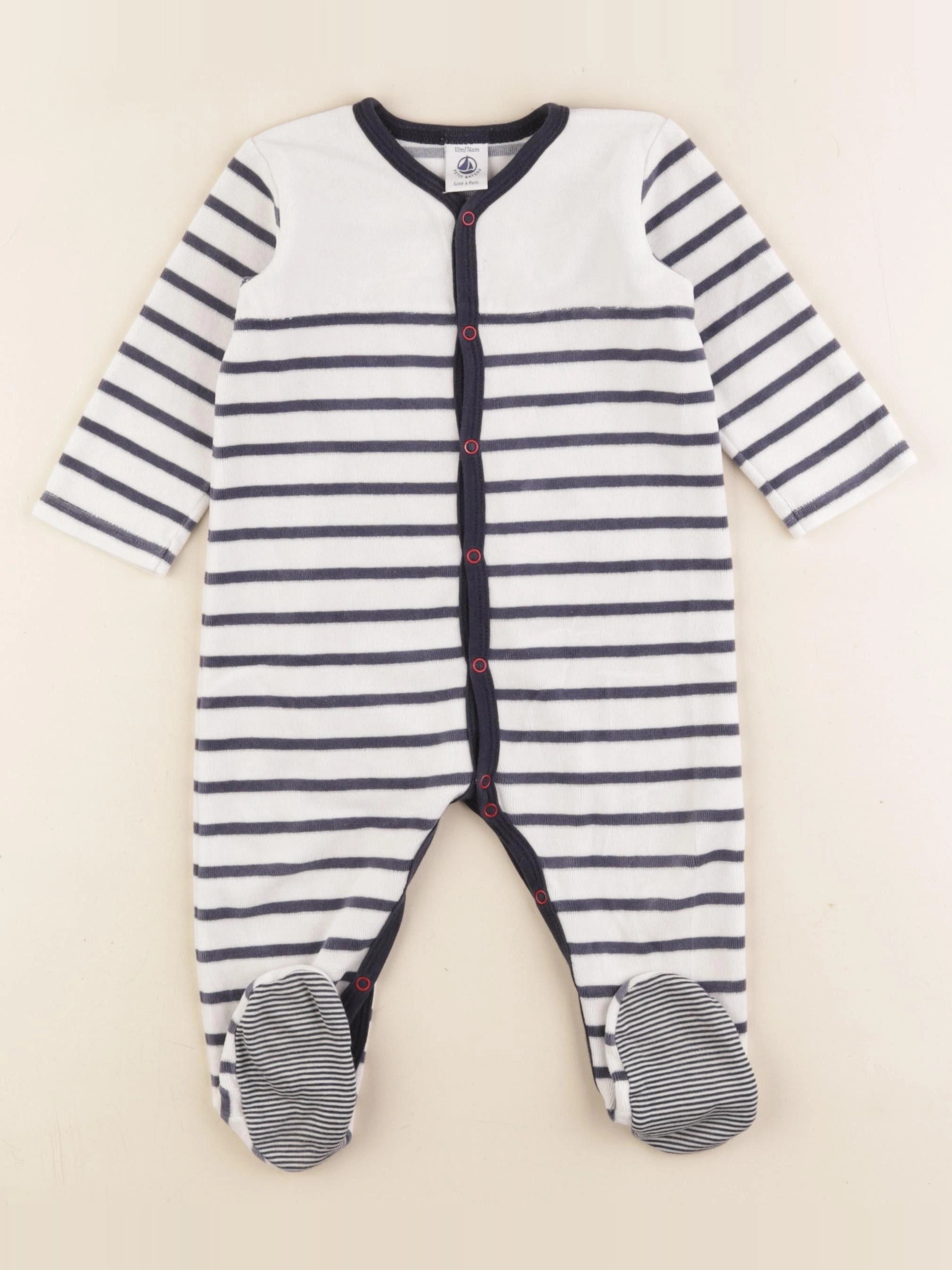 Petit Bateau - pyjama velours bleu, blanc - 12 mois