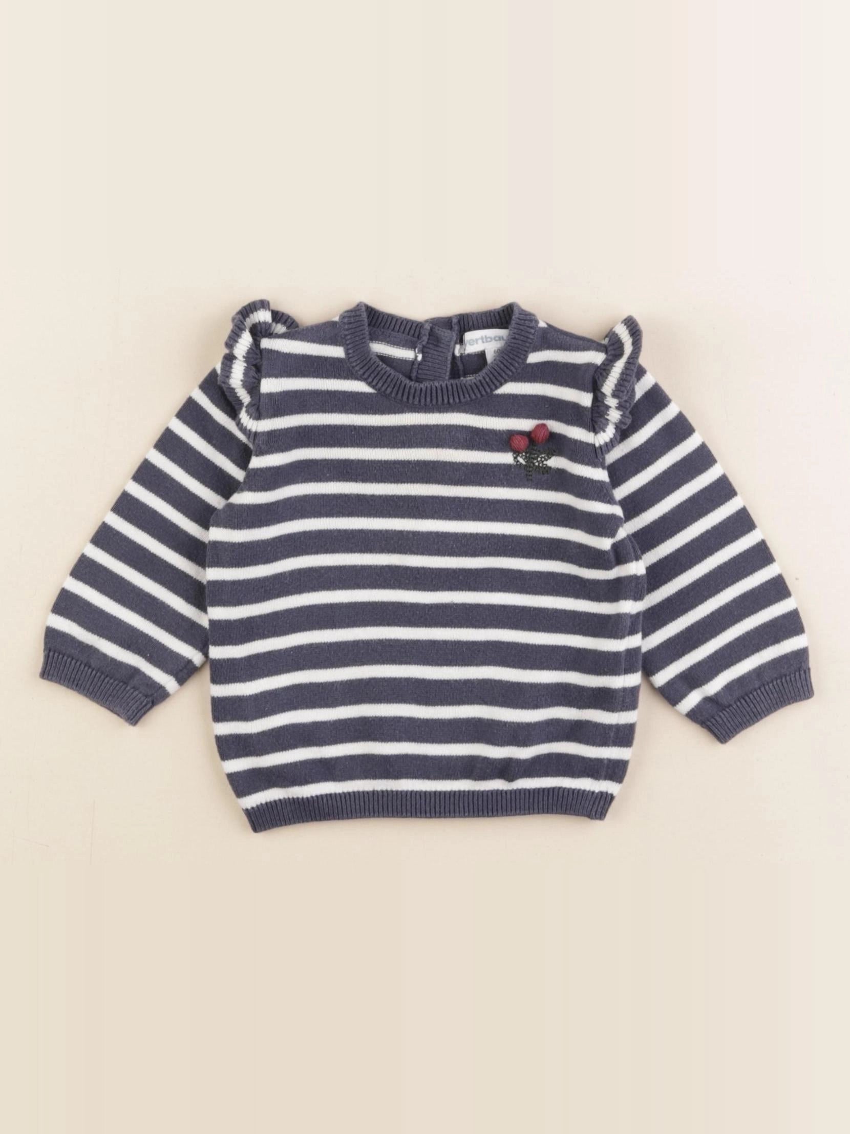 Vertbaudet - pull blanc, bleu - 3 mois