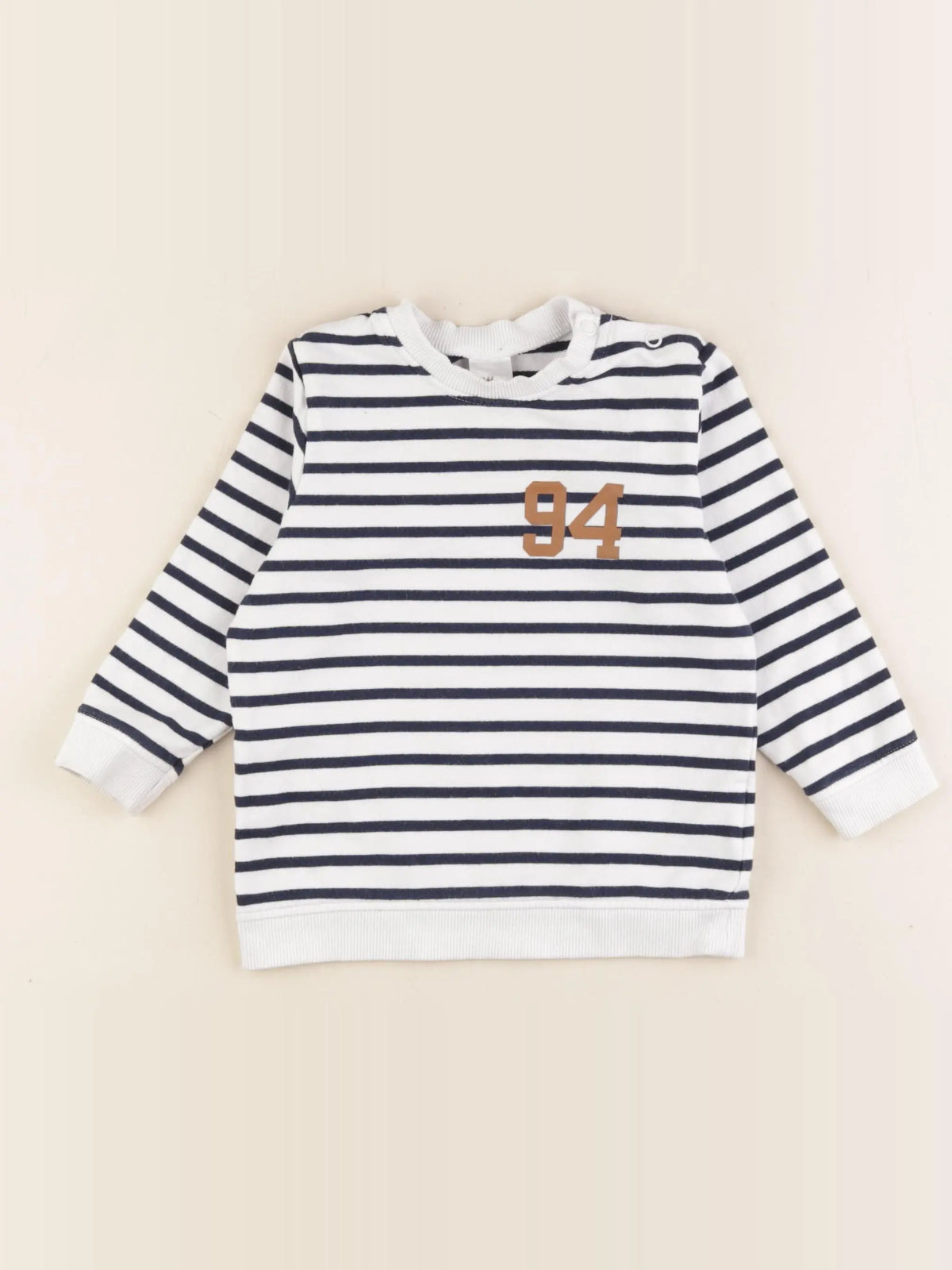 H&M - sweat blanc, bleu - 12/18 mois