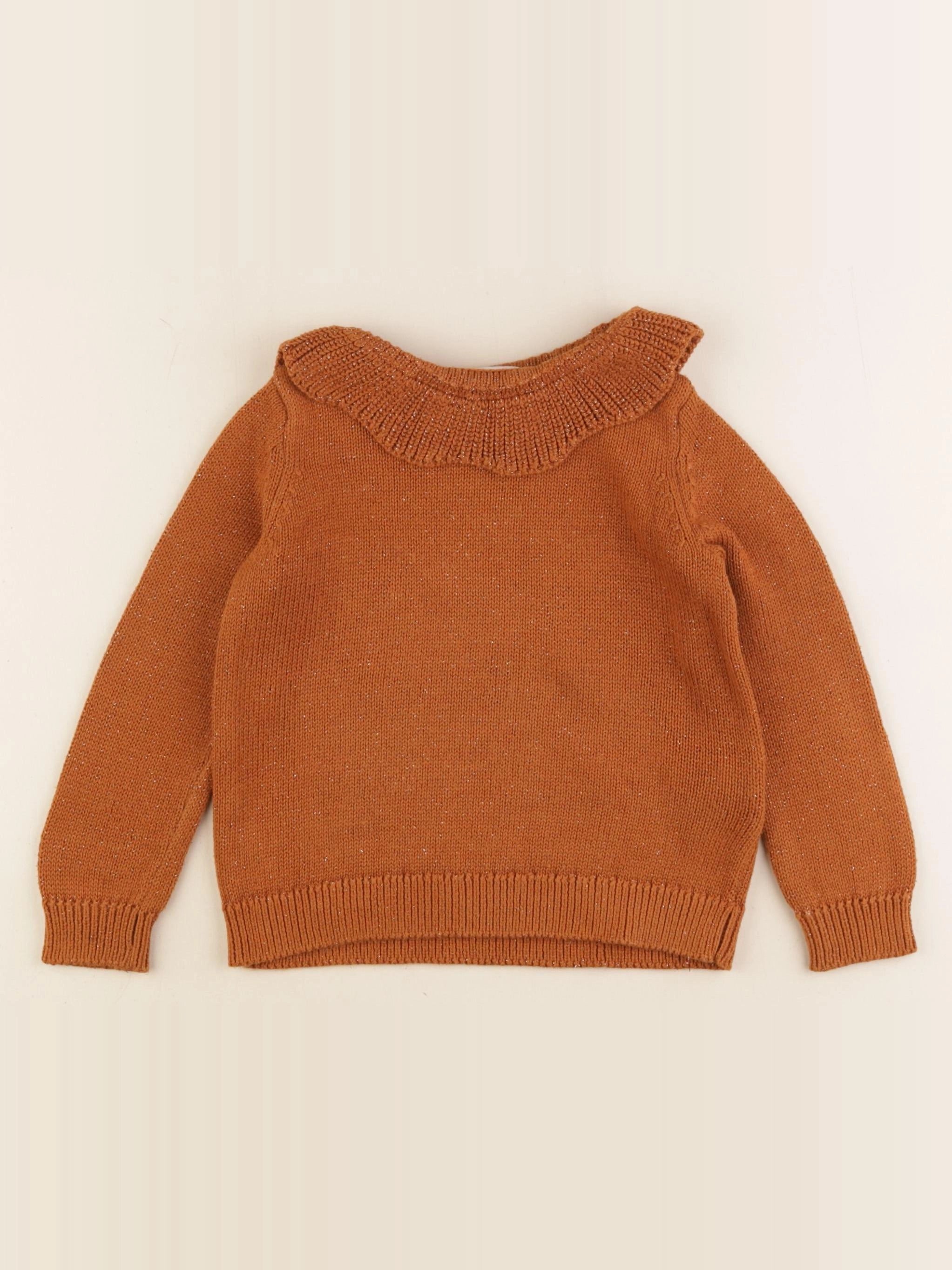 Vertbaudet - pull marron, or - 3 ans