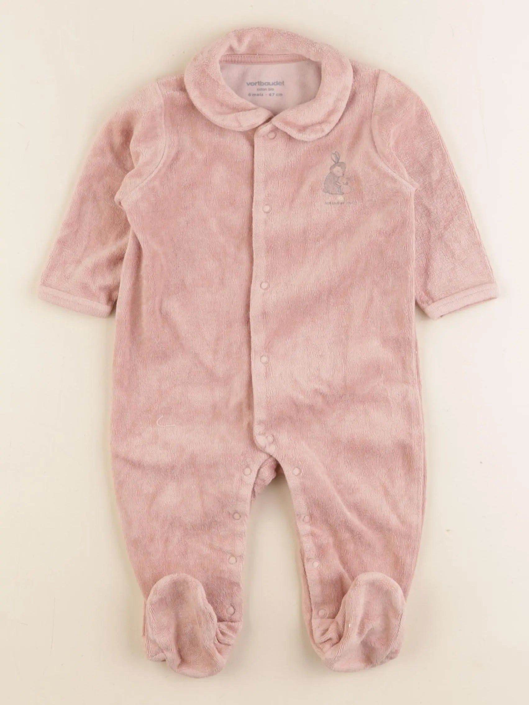 Vertbaudet - pyjama velours rose - 6 mois