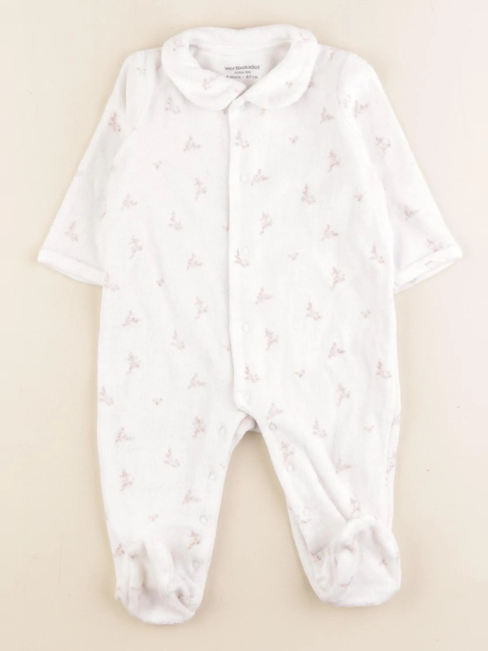 Vertbaudet - pyjama velours blanc - 6 mois