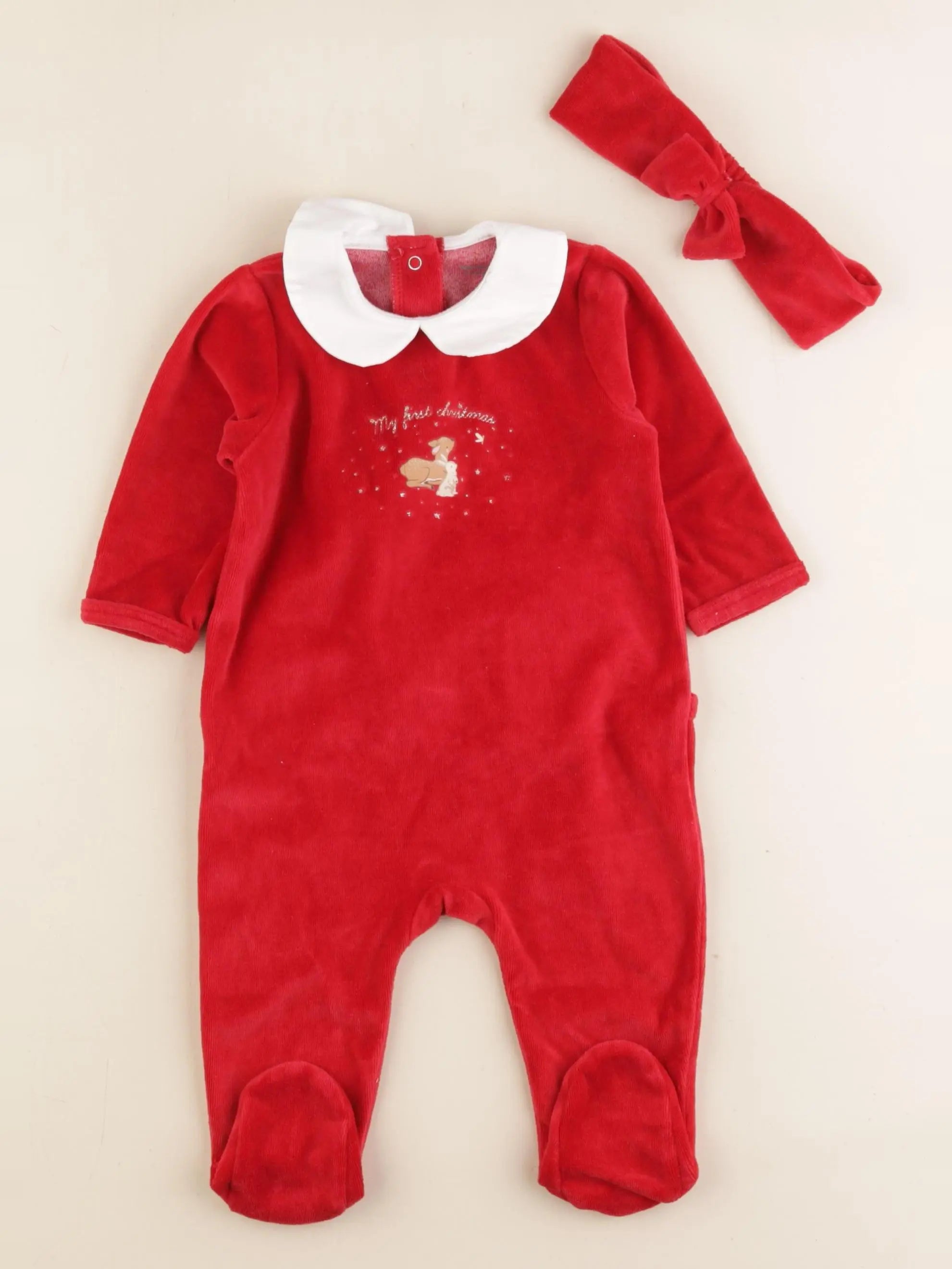 Vertbaudet - pyjama velours rouge - 6 mois