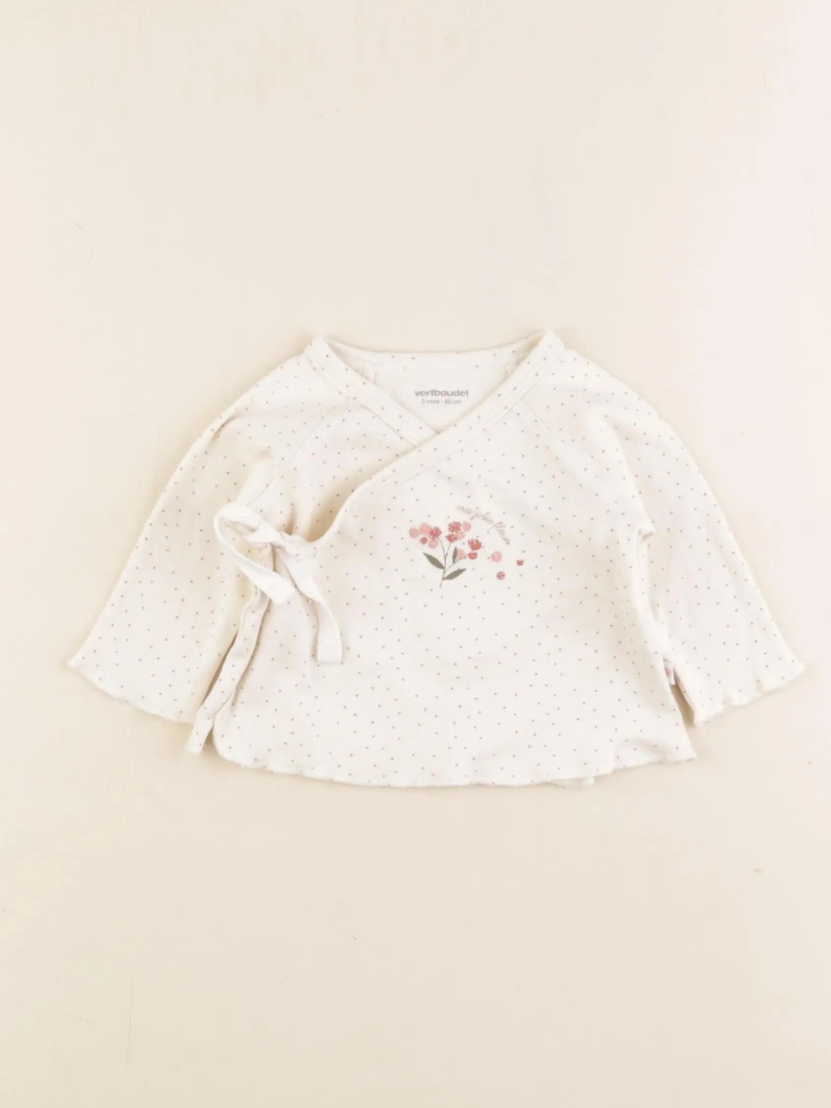 Vertbaudet - tee-shirt beige, rouge - 3 mois