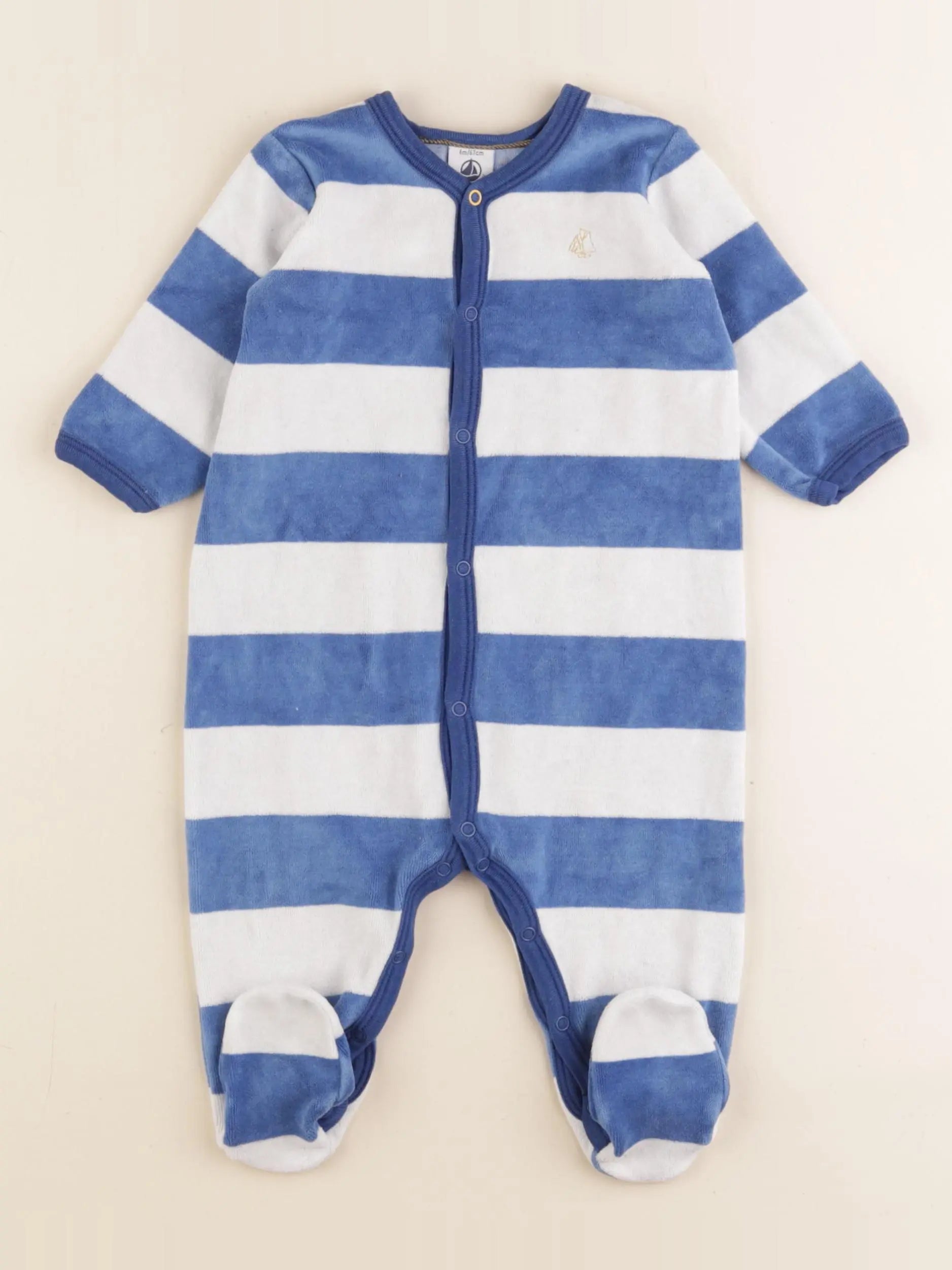 Petit Bateau - pyjama velours bleu, blanc - 6 mois