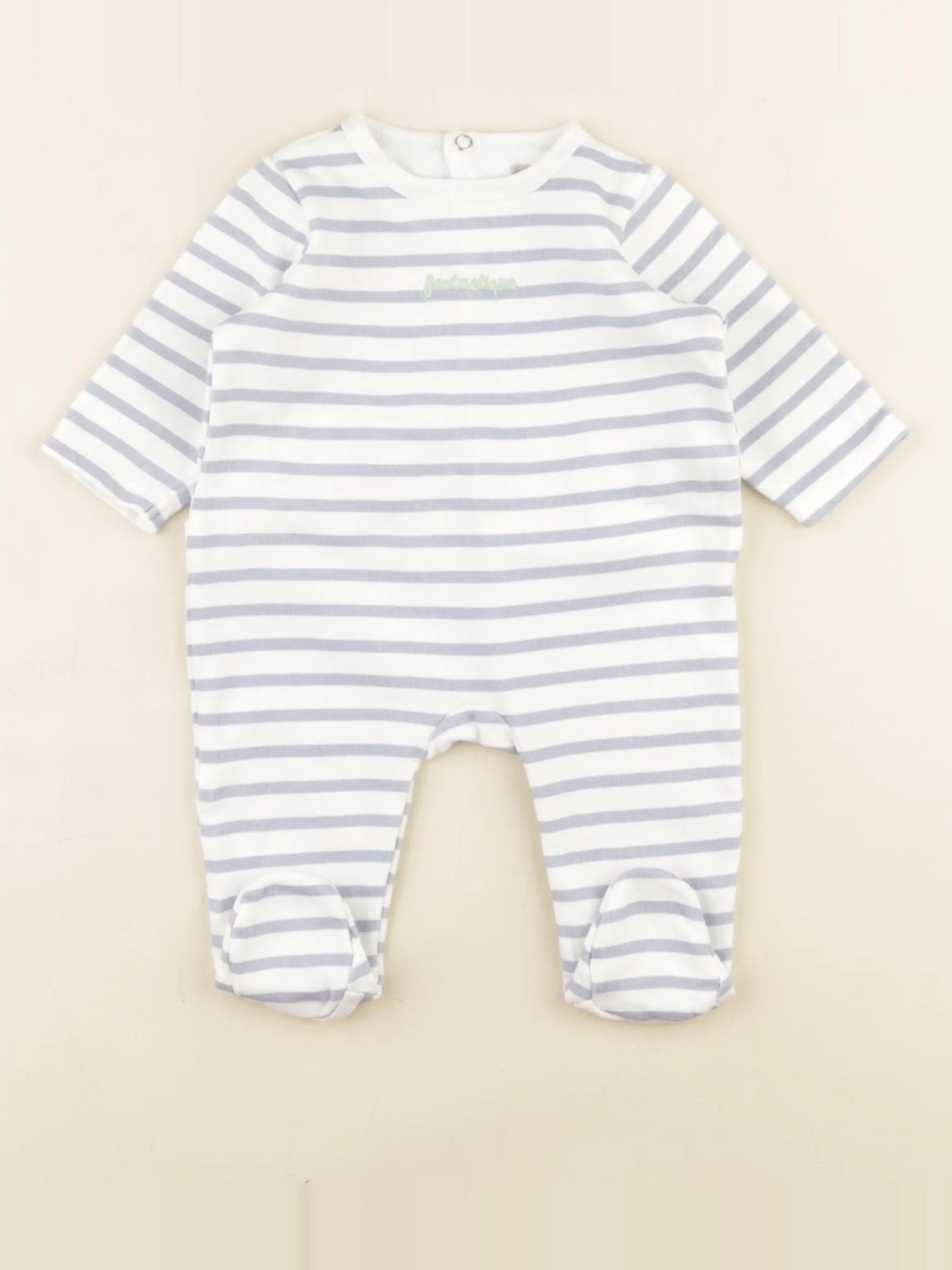 Boutchou - pyjama coton blanc, bleu - 3 mois