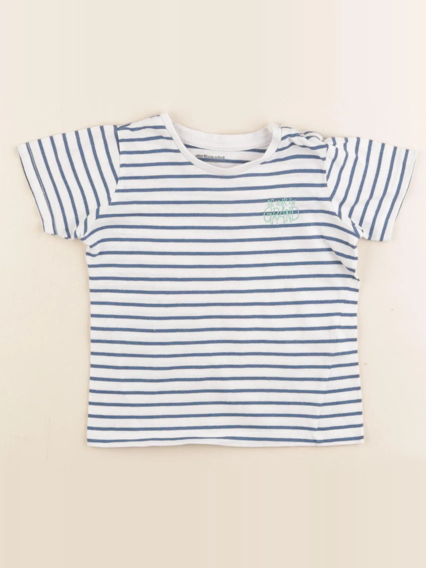 Vertbaudet - tee-shirt blanc, bleu - 2 ans