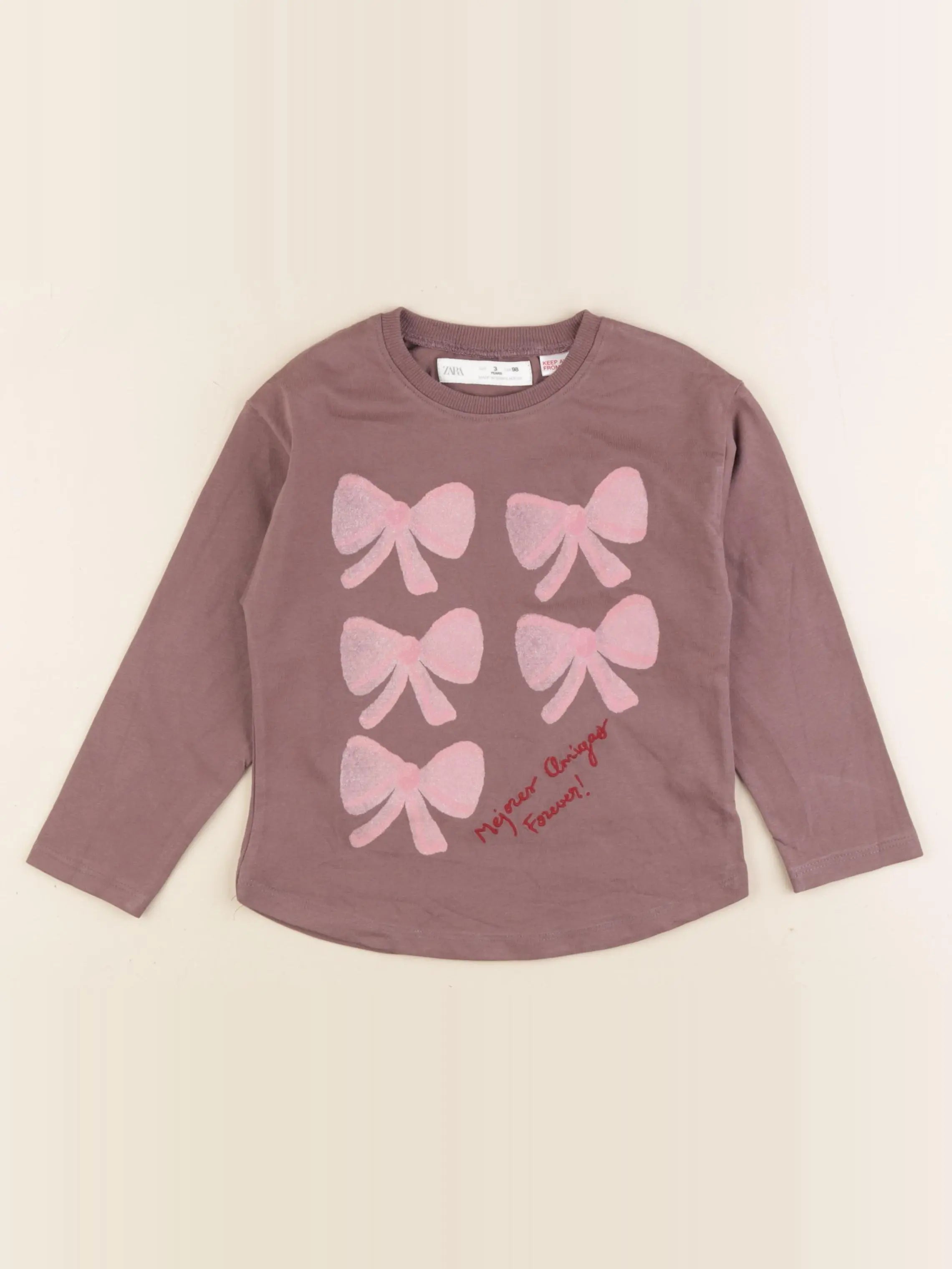 Zara - tee-shirt marron, rose - 3 ans