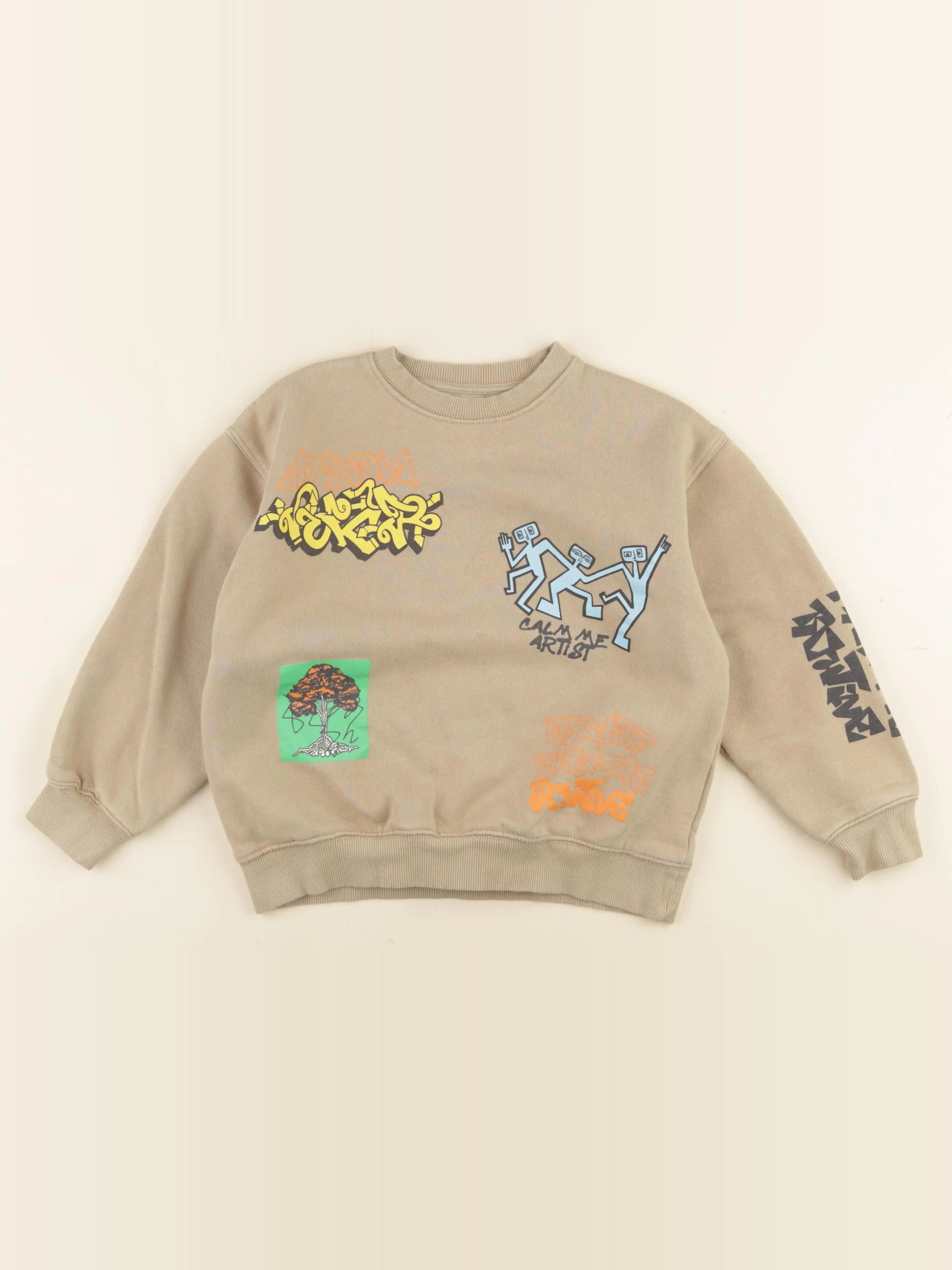 Zara - sweat imprimé au dos marron - 8/9 ans