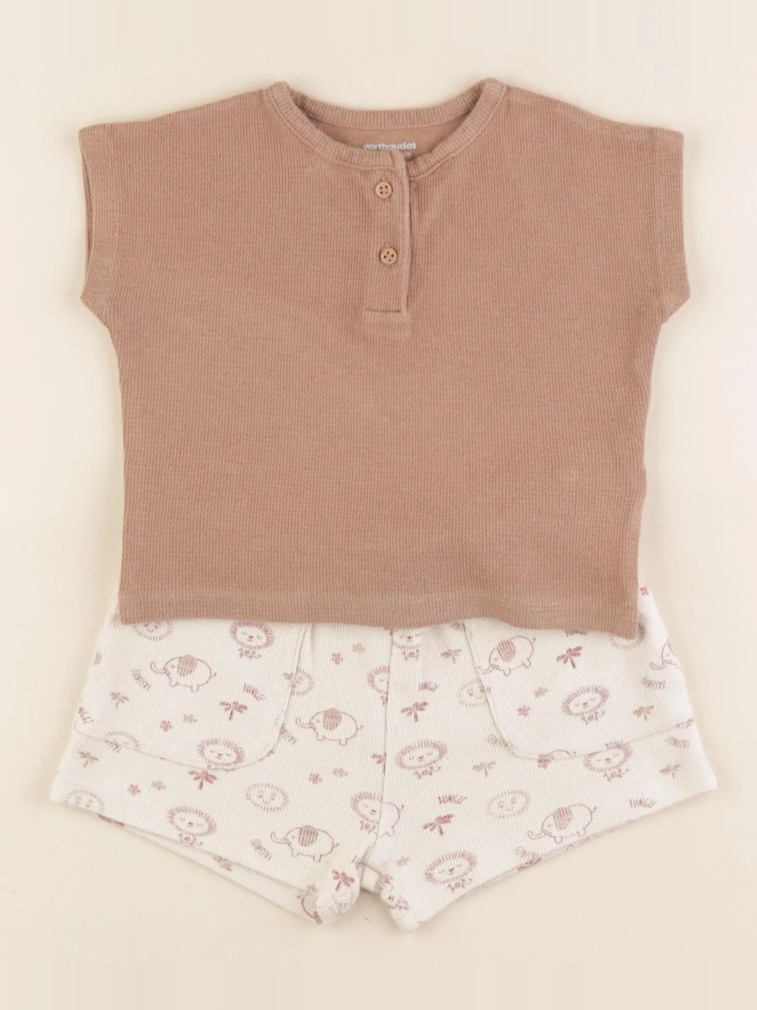 Vertbaudet - ensemble marron, beige - 12 mois