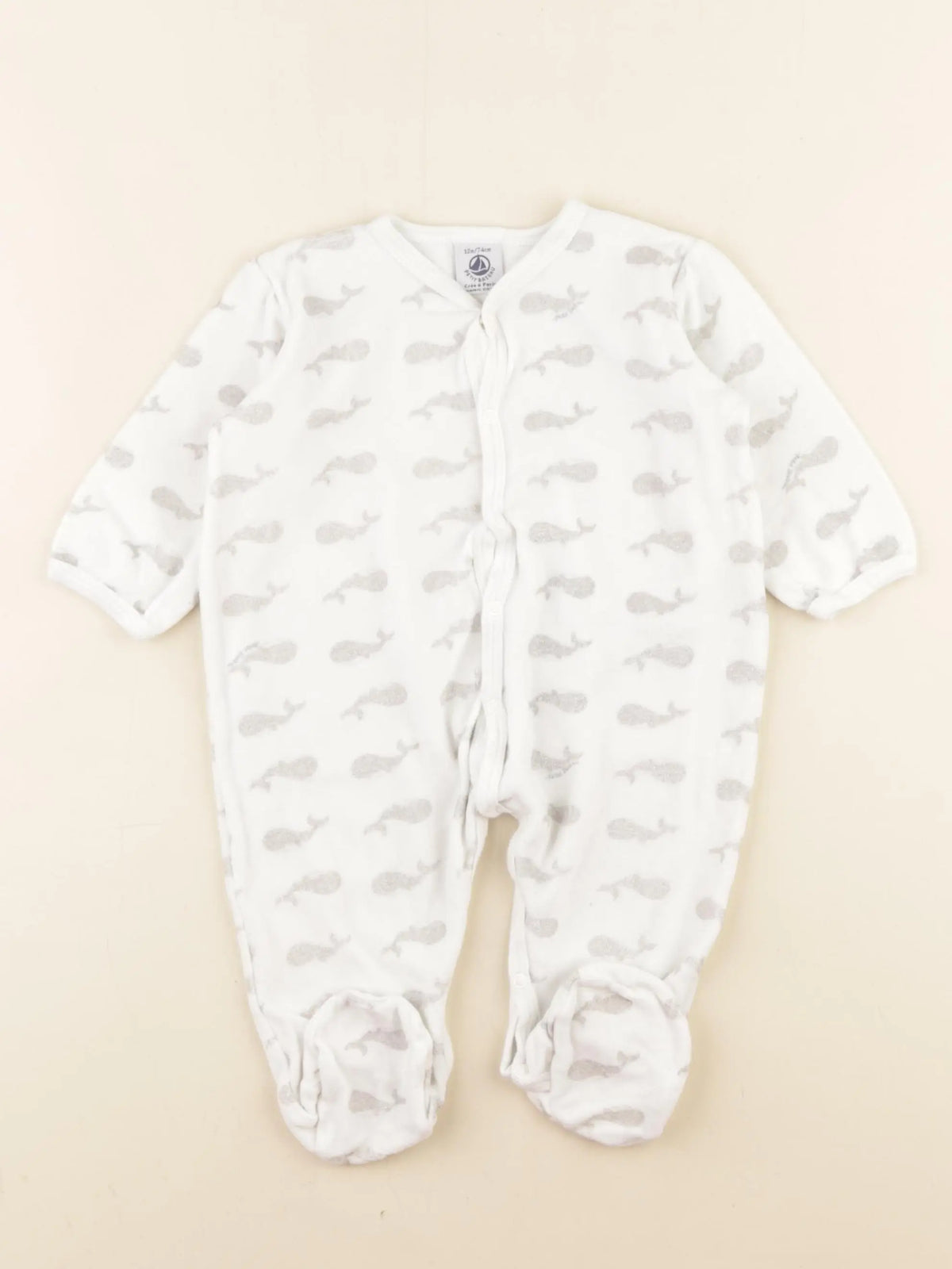 Petit Bateau - pyjama velours blanc, argent - 12 mois