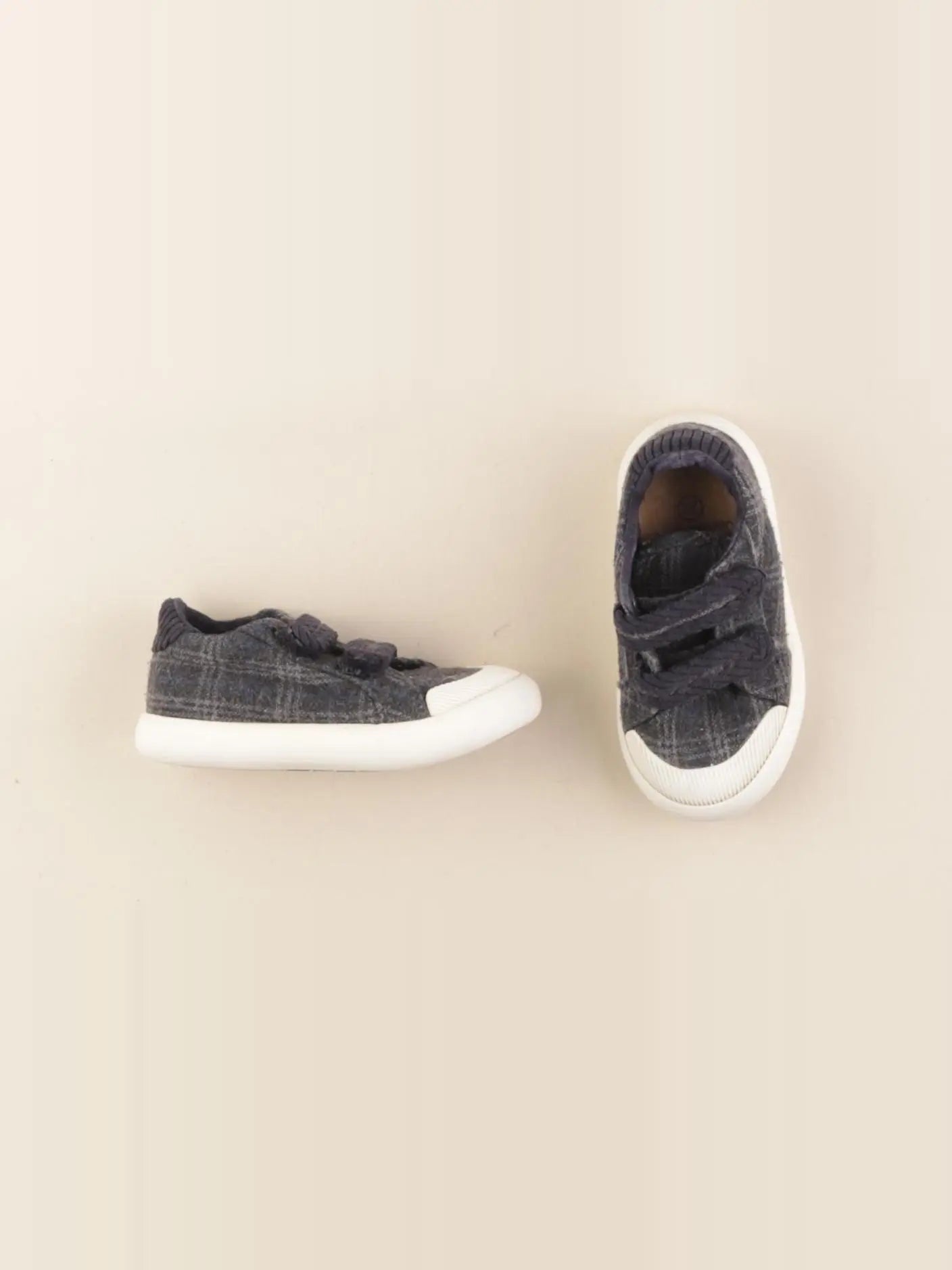 Vertbaudet - tennis à scratch/ lacets gris, bleu - pointure 22