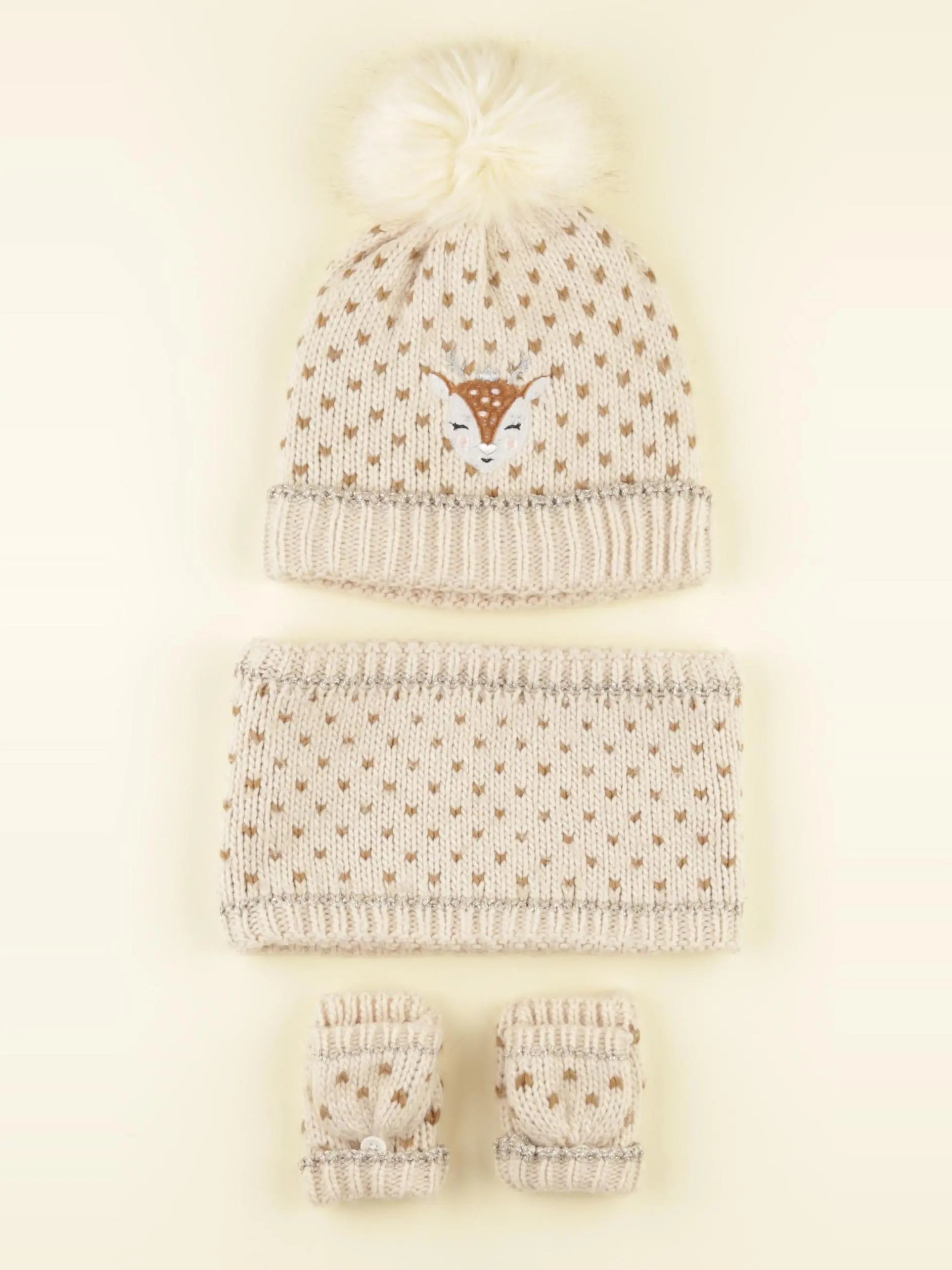 Vertbaudet - ensemble bonnet/moufles/tour de cou beige - 2/3 ans