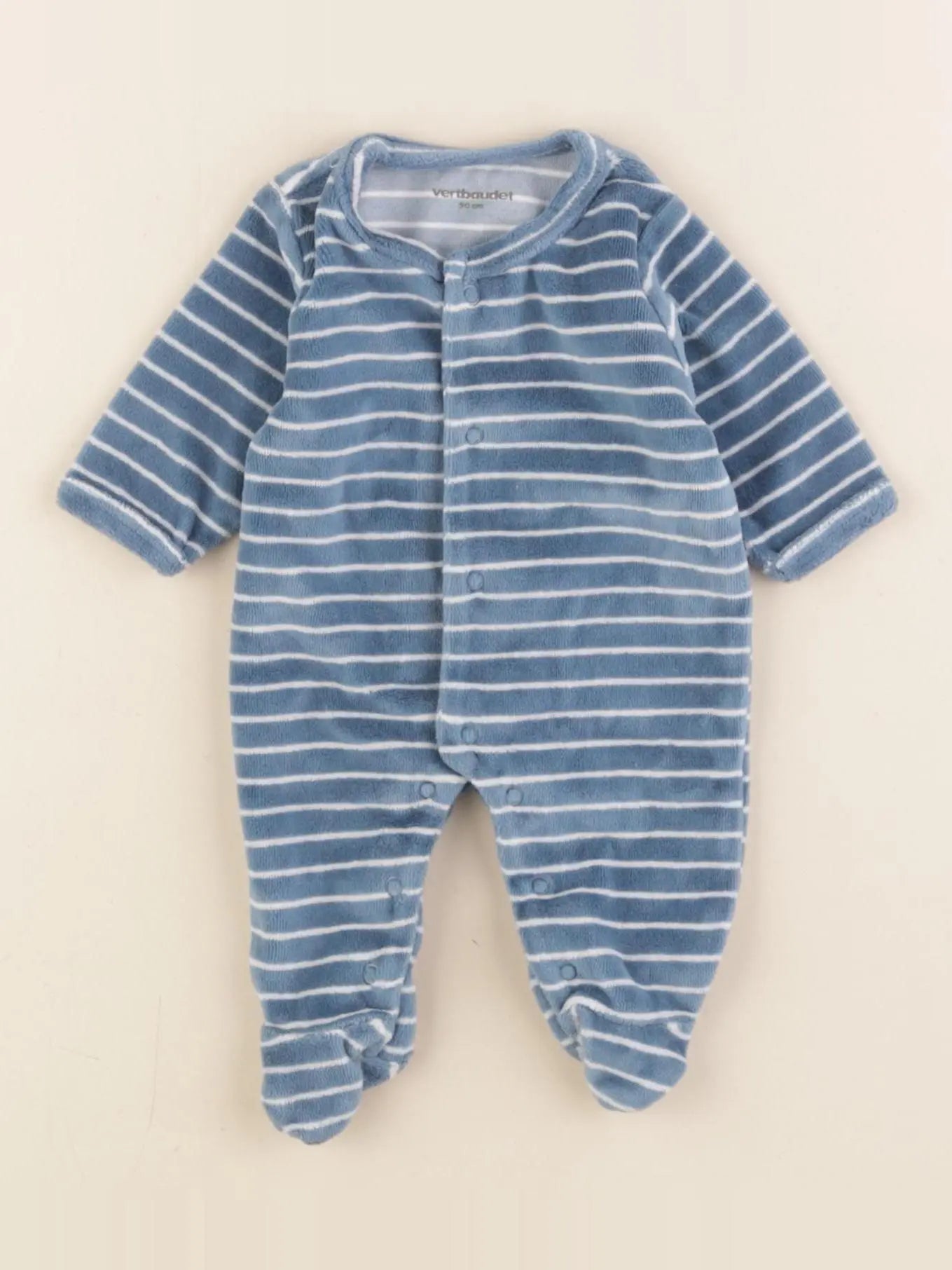 Vertbaudet - pyjama velours gris, bleu - 0 mois