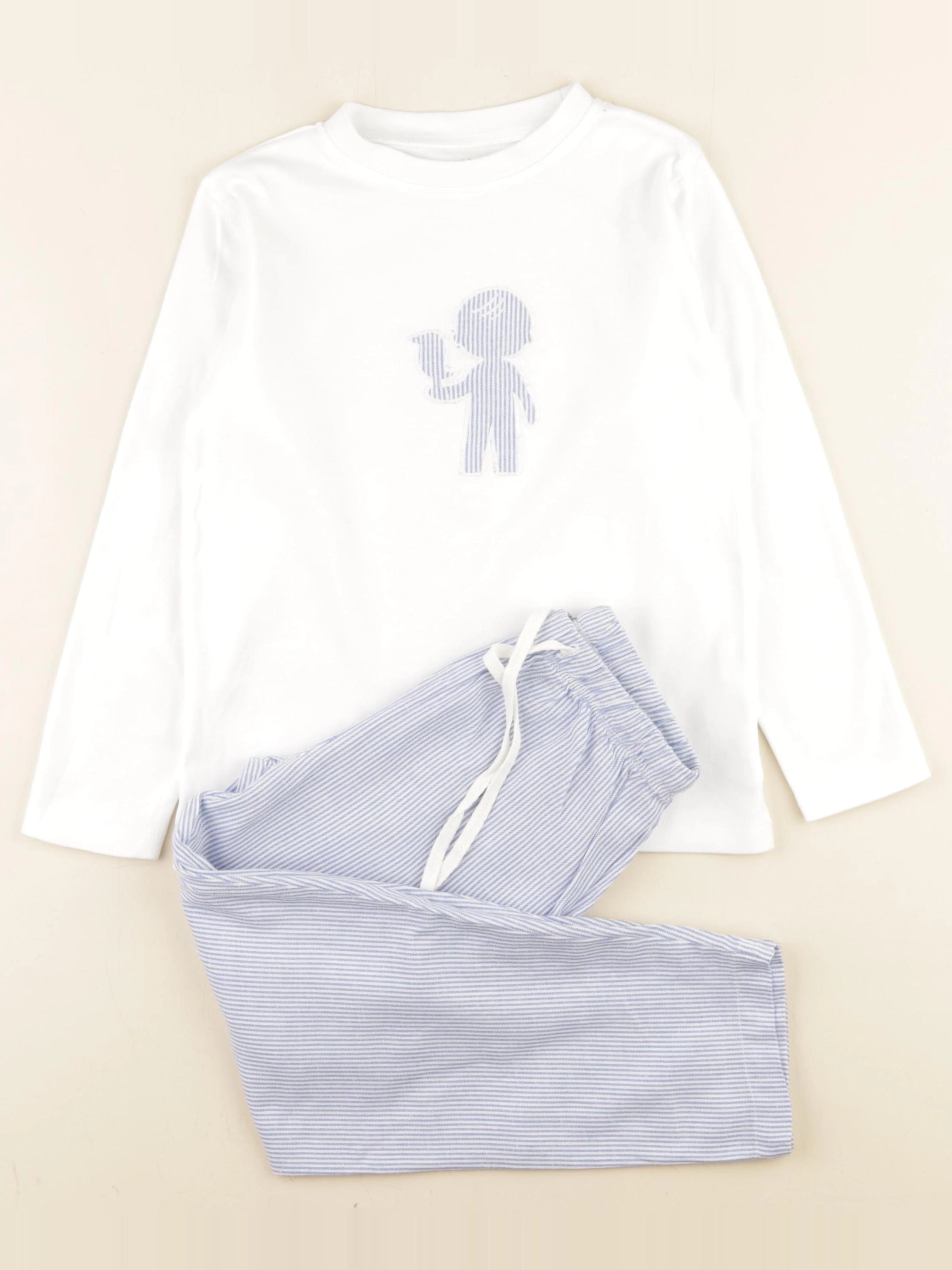 Buissonnière - pyjama coton bleu, blanc - 6/7 ans