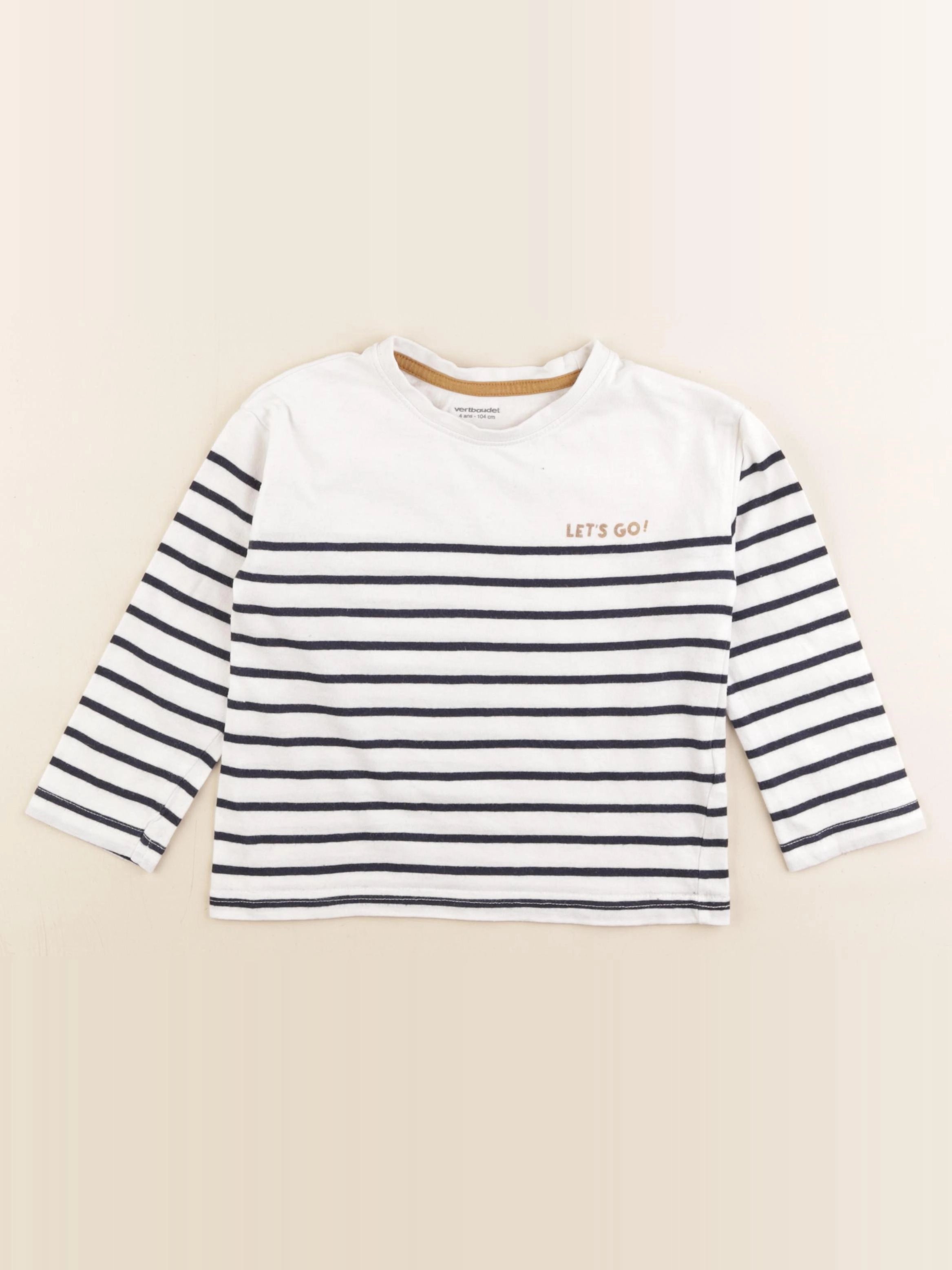Vertbaudet - tee-shirt blanc, bleu - 4 ans