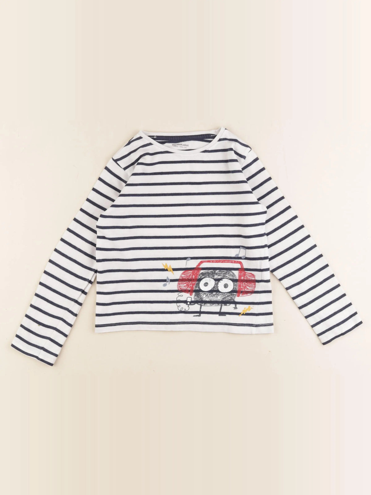 Vertbaudet - tee-shirt blanc, bleu - 4 ans