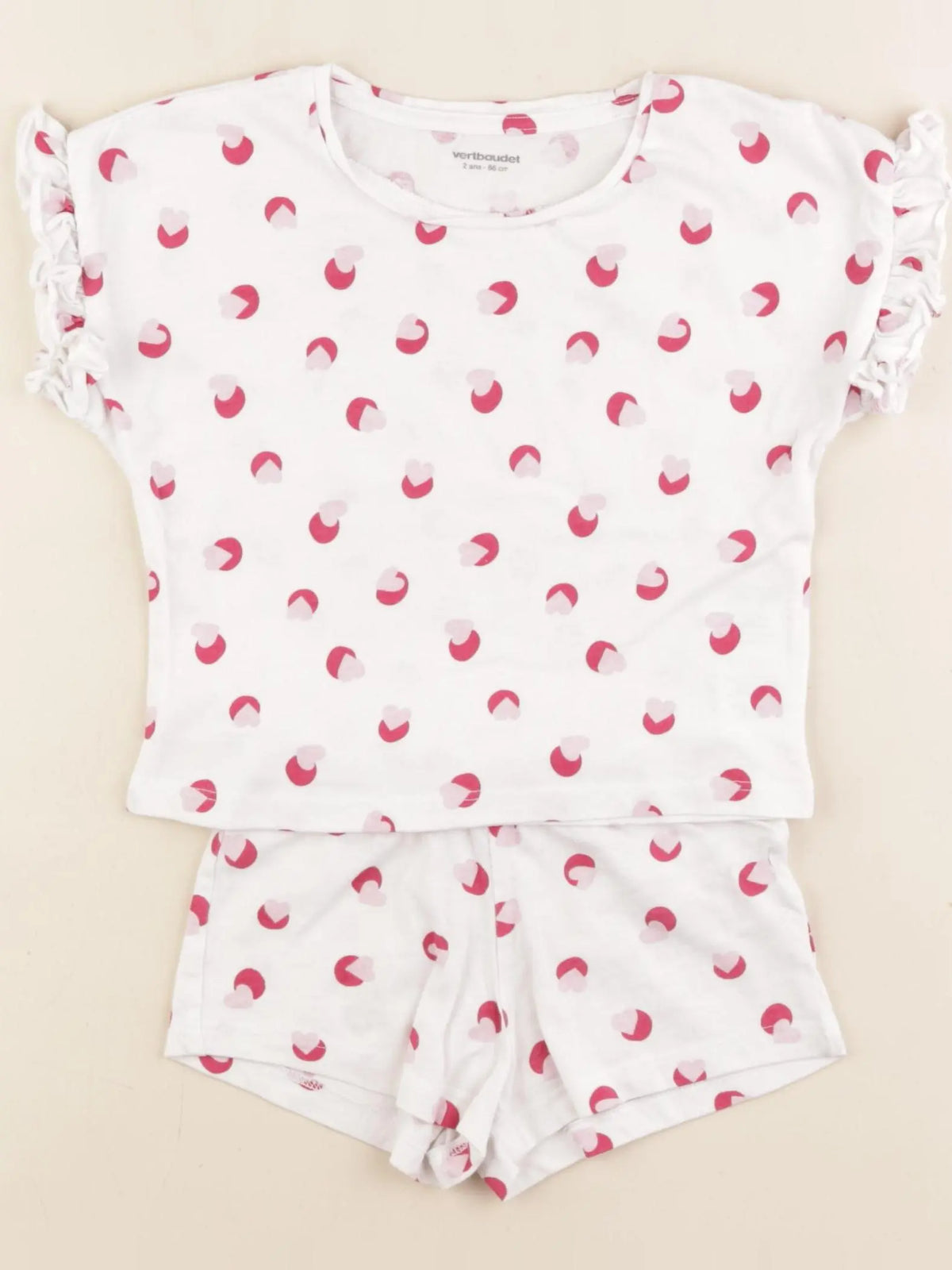 Vertbaudet - pyjama coton blanc, rose - 2 ans