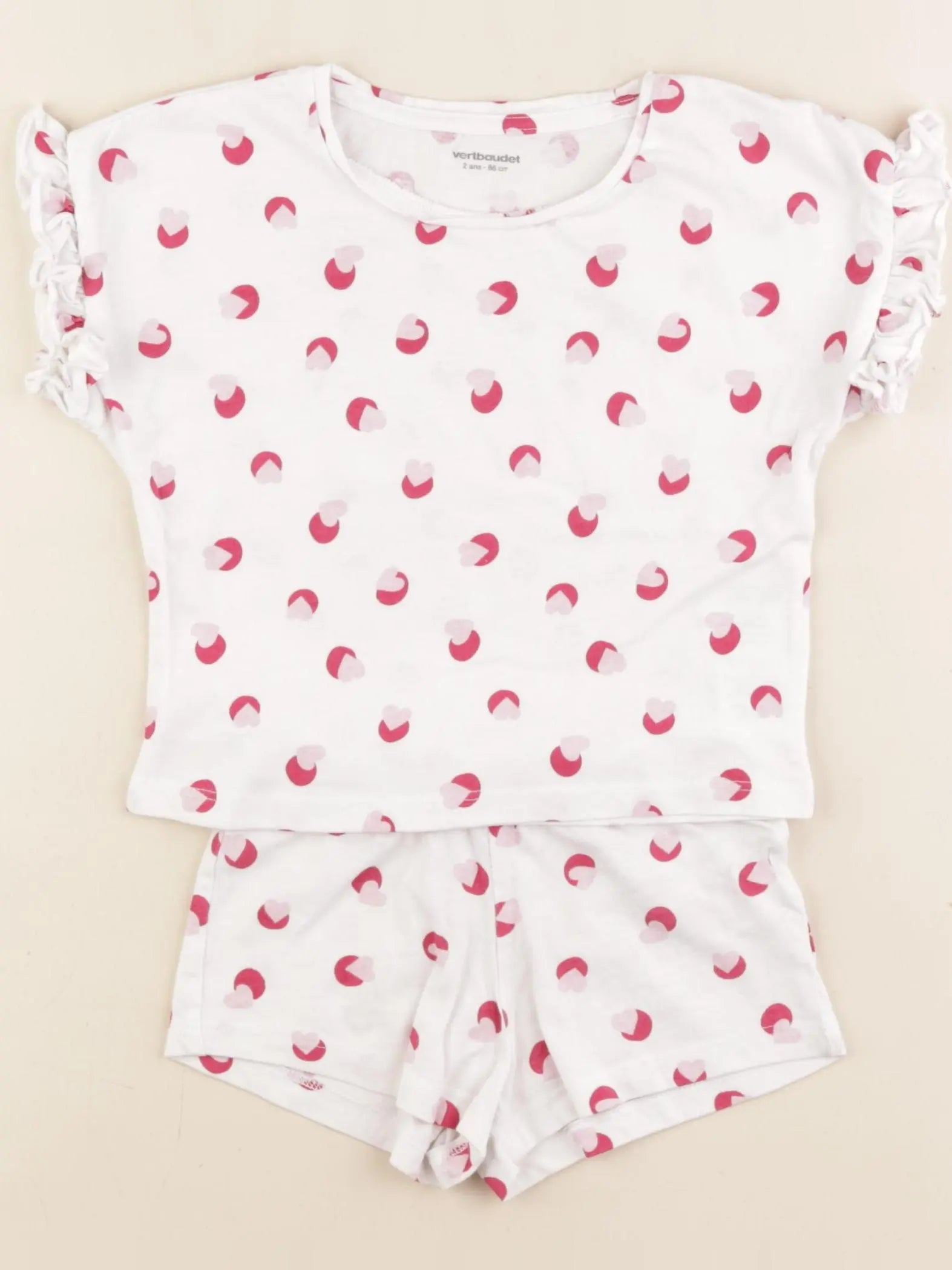 Vertbaudet - pyjama coton blanc, rose - 2 ans