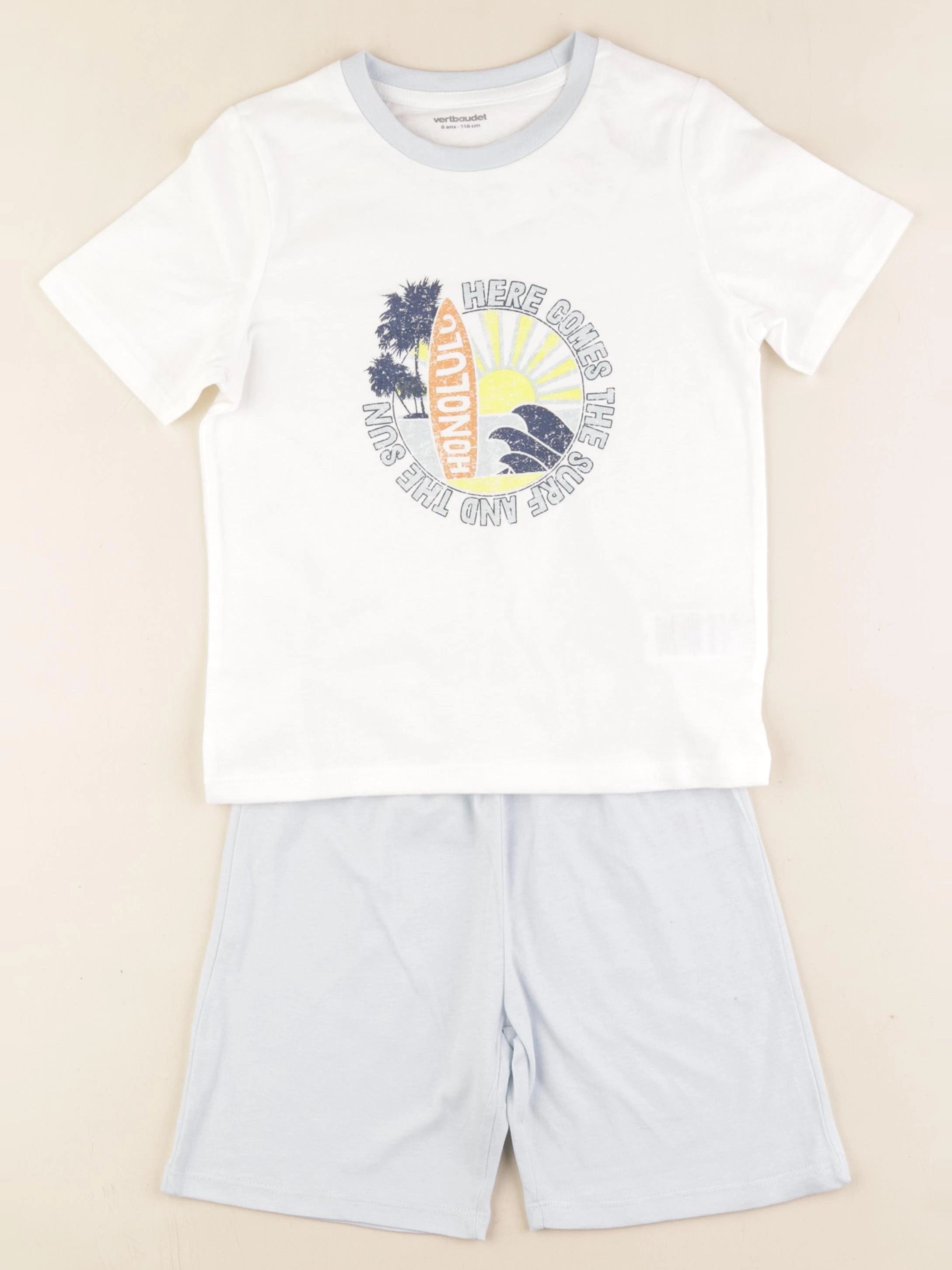Vertbaudet - pyjama coton bleu, blanc - 6 ans