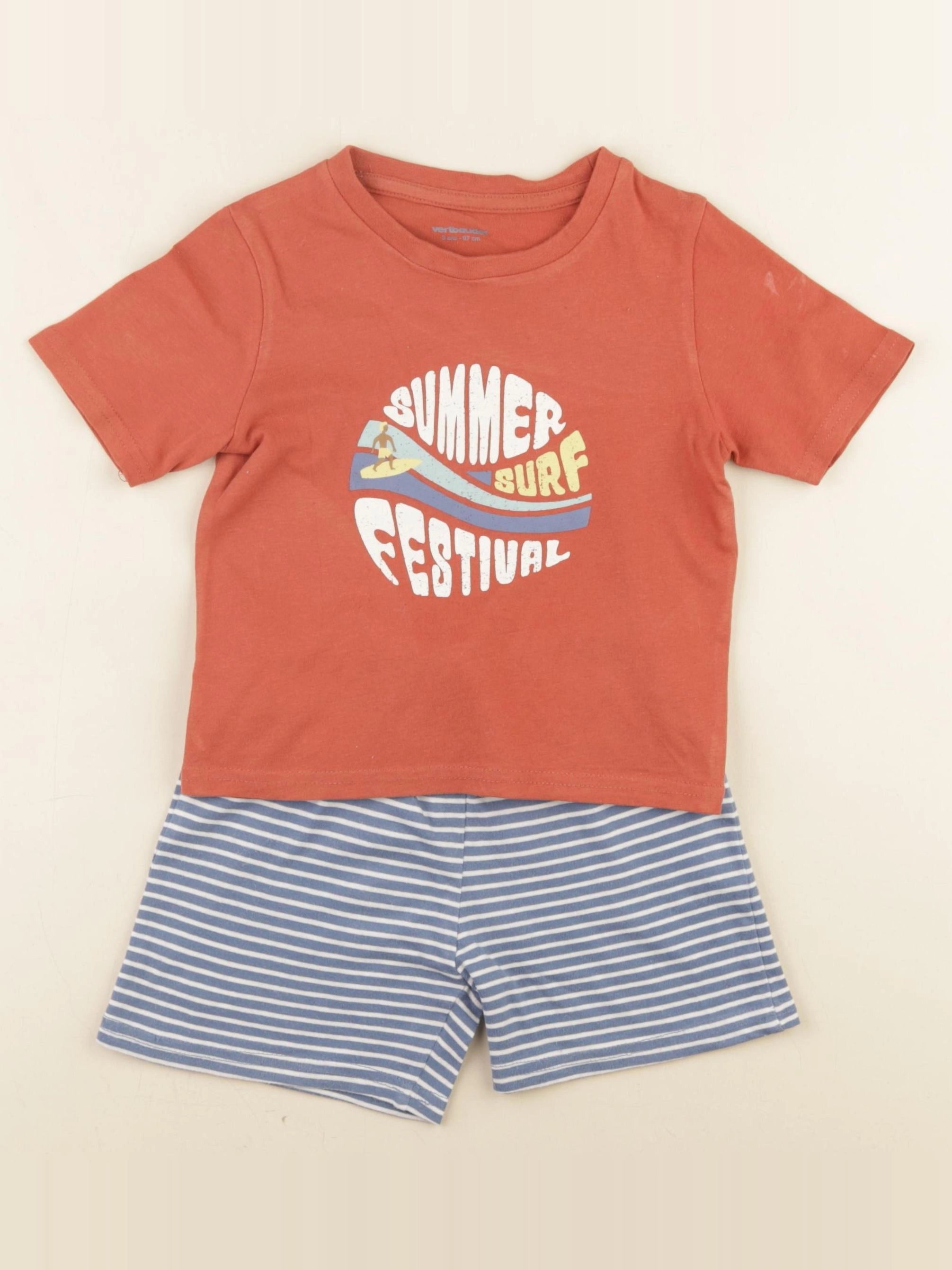 Vertbaudet - pyjama coton bleu, marron - 3 ans