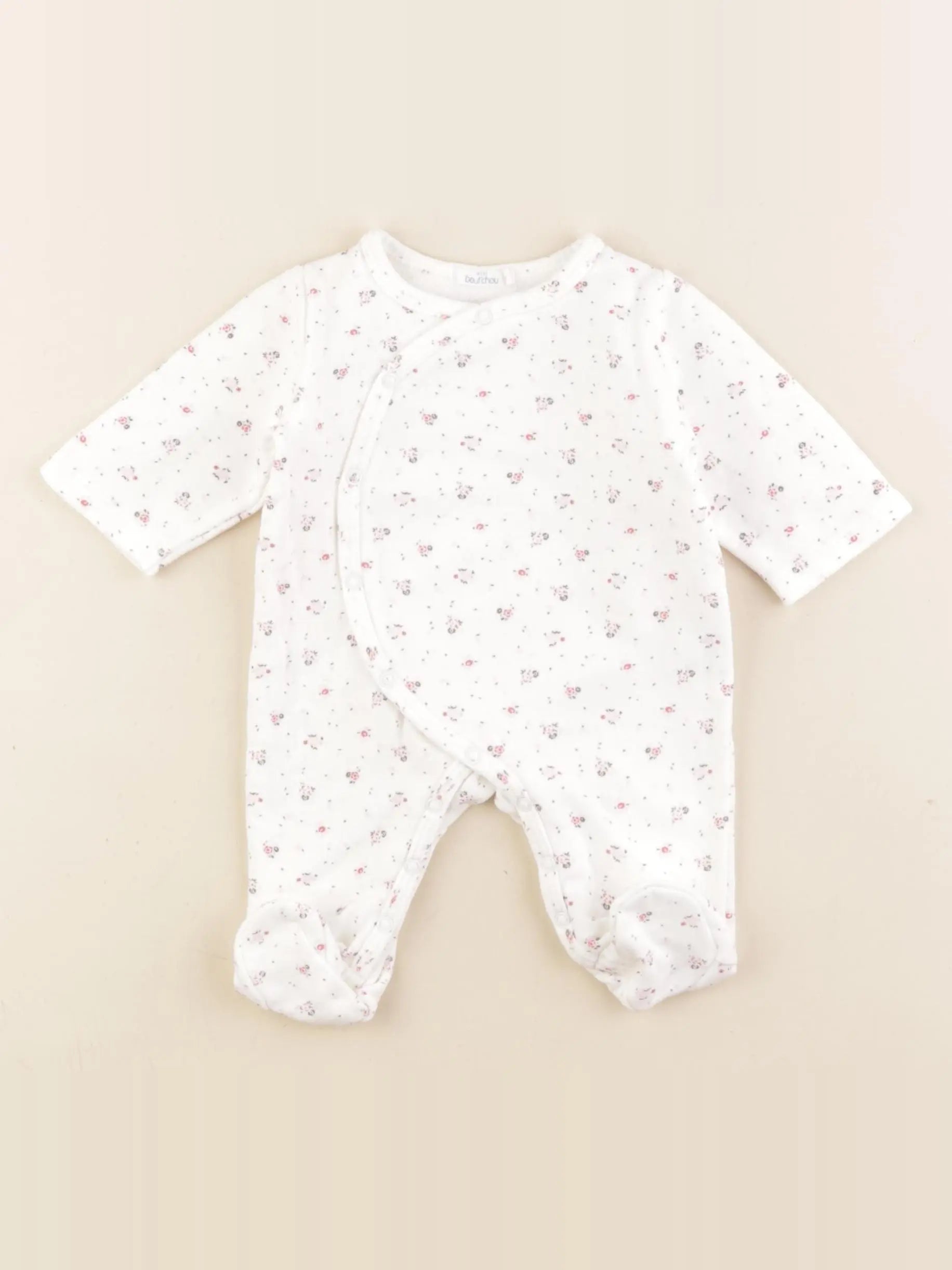 Boutchou - pyjama coton blanc, rose - 1 mois