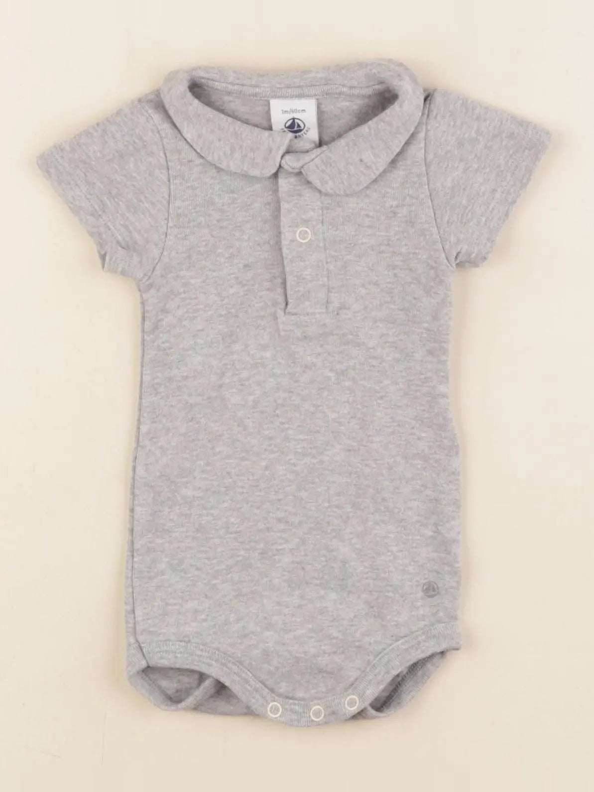 Petit Bateau - body à col gris - 3 mois