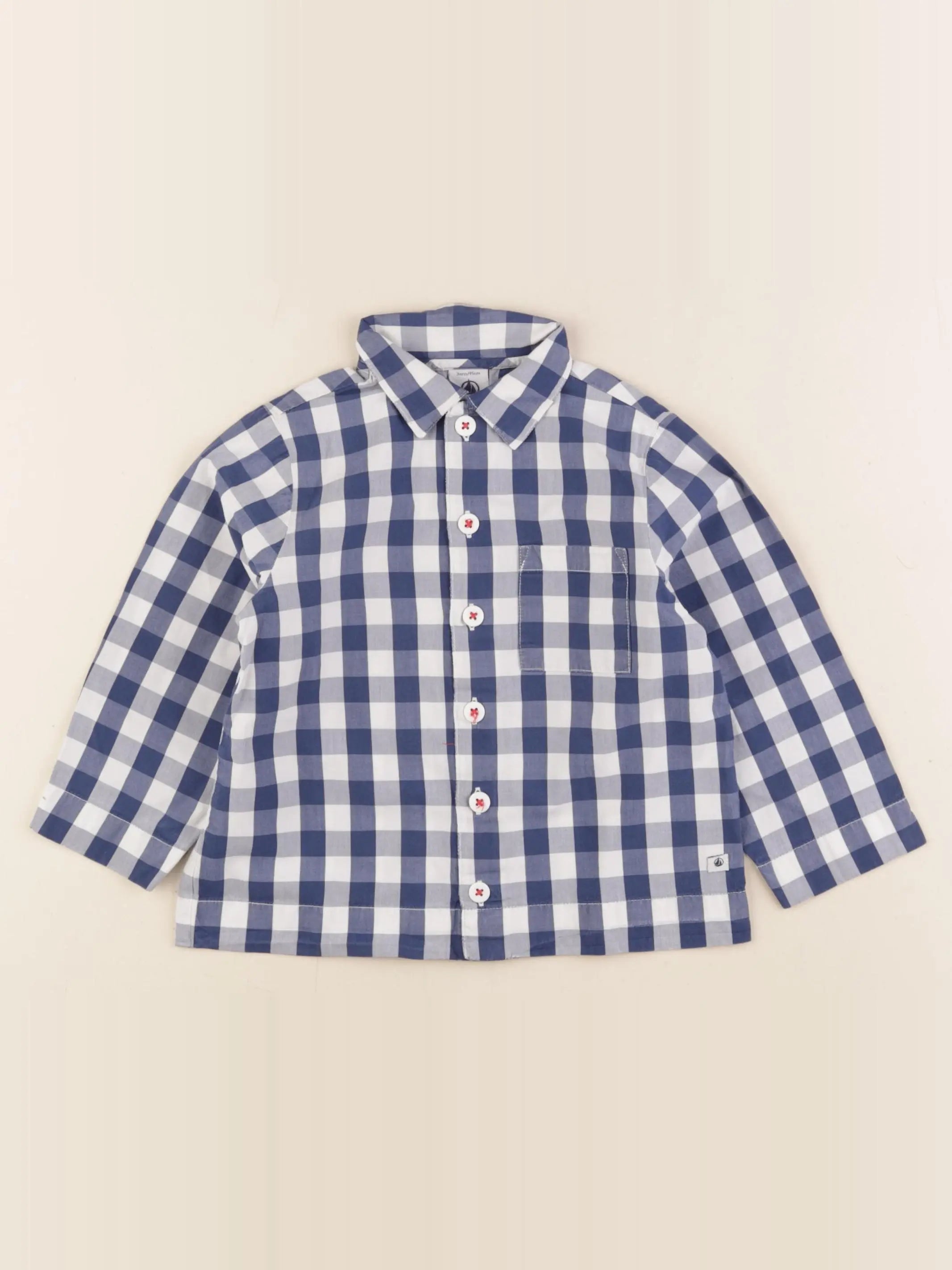 Petit Bateau - chemise blanc, bleu - 3 ans