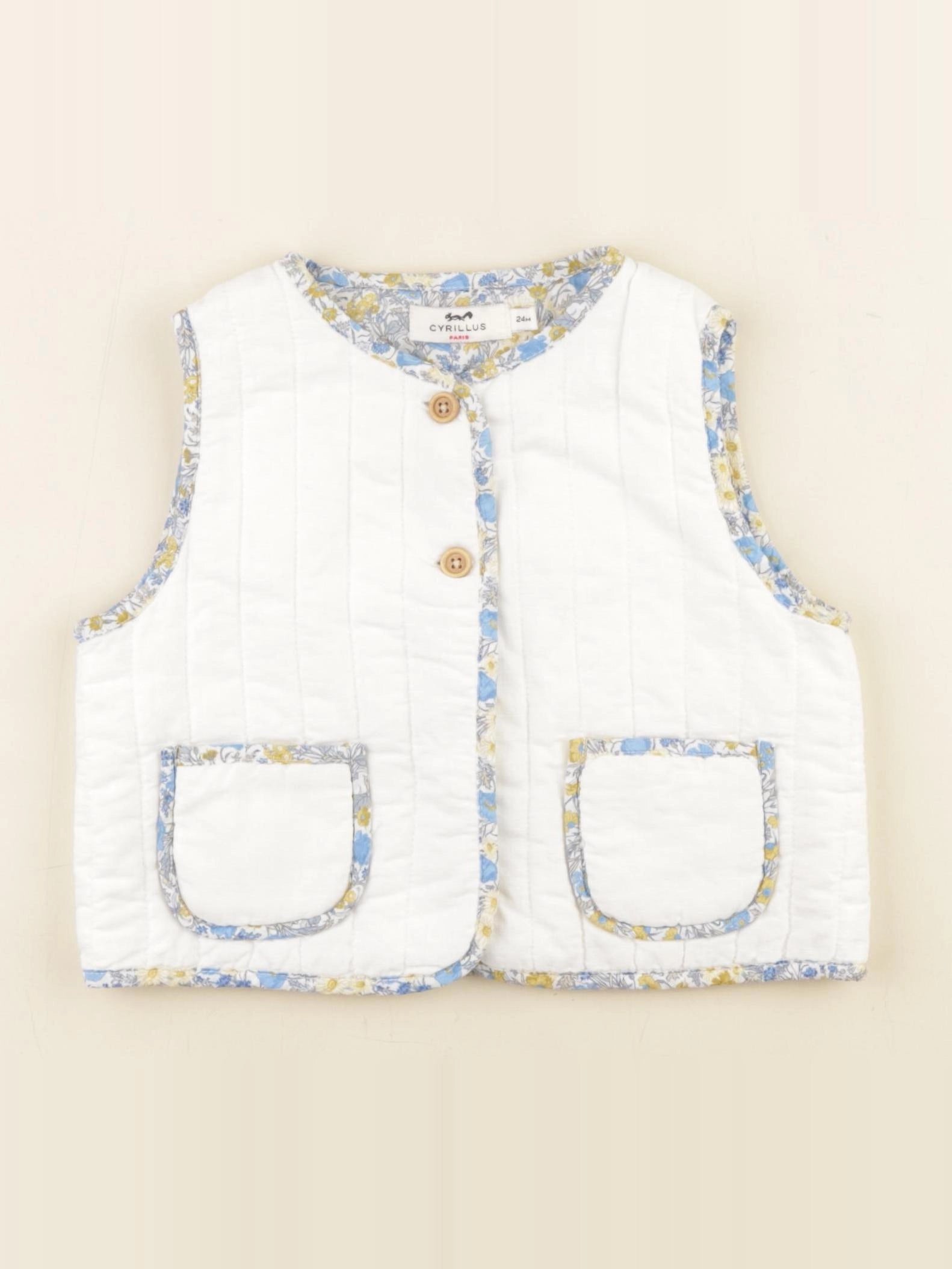 Cyrillus - gilet blanc, bleu - 24 mois
