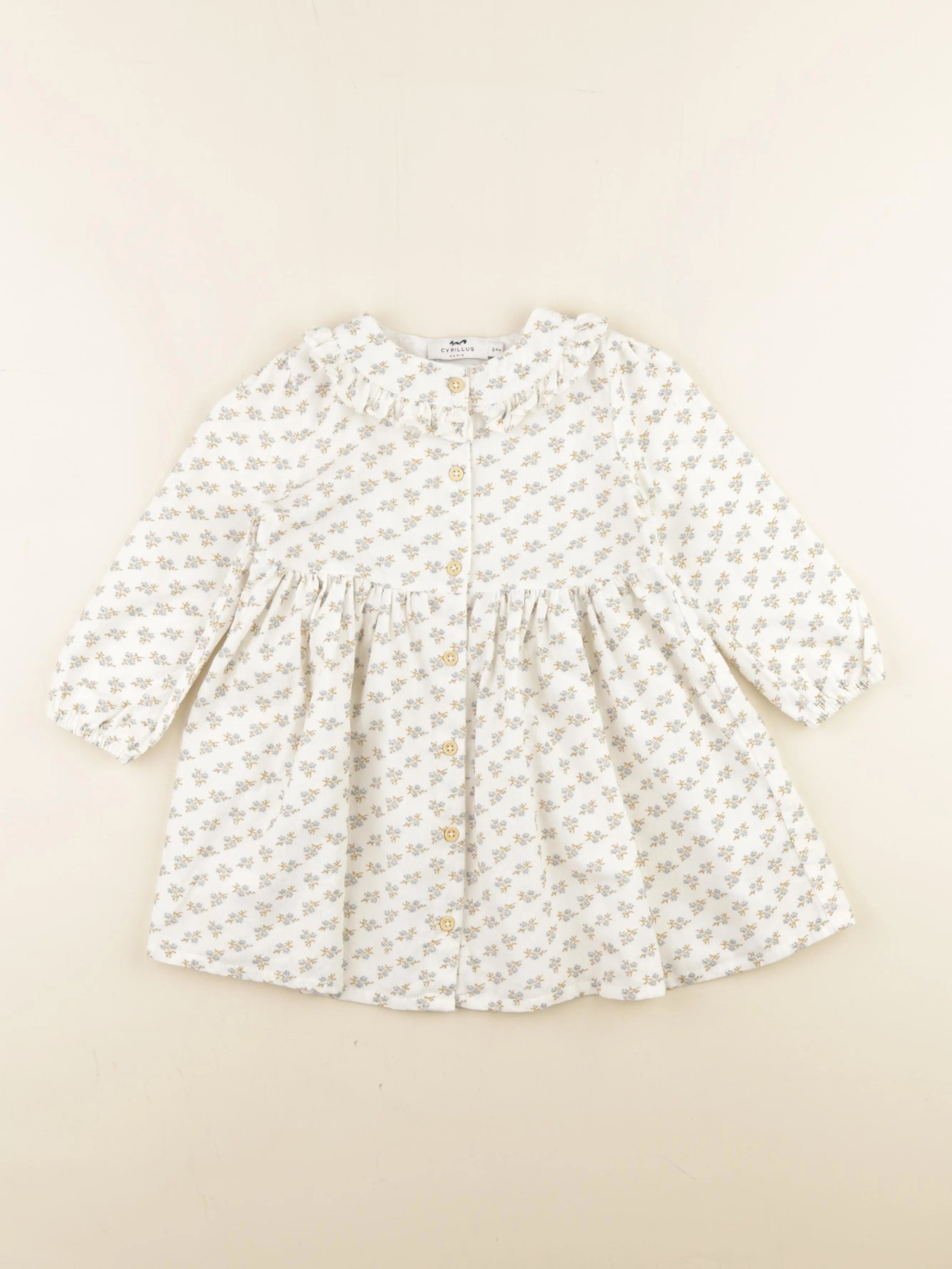 Cyrillus - robe beige, bleu - 24 mois