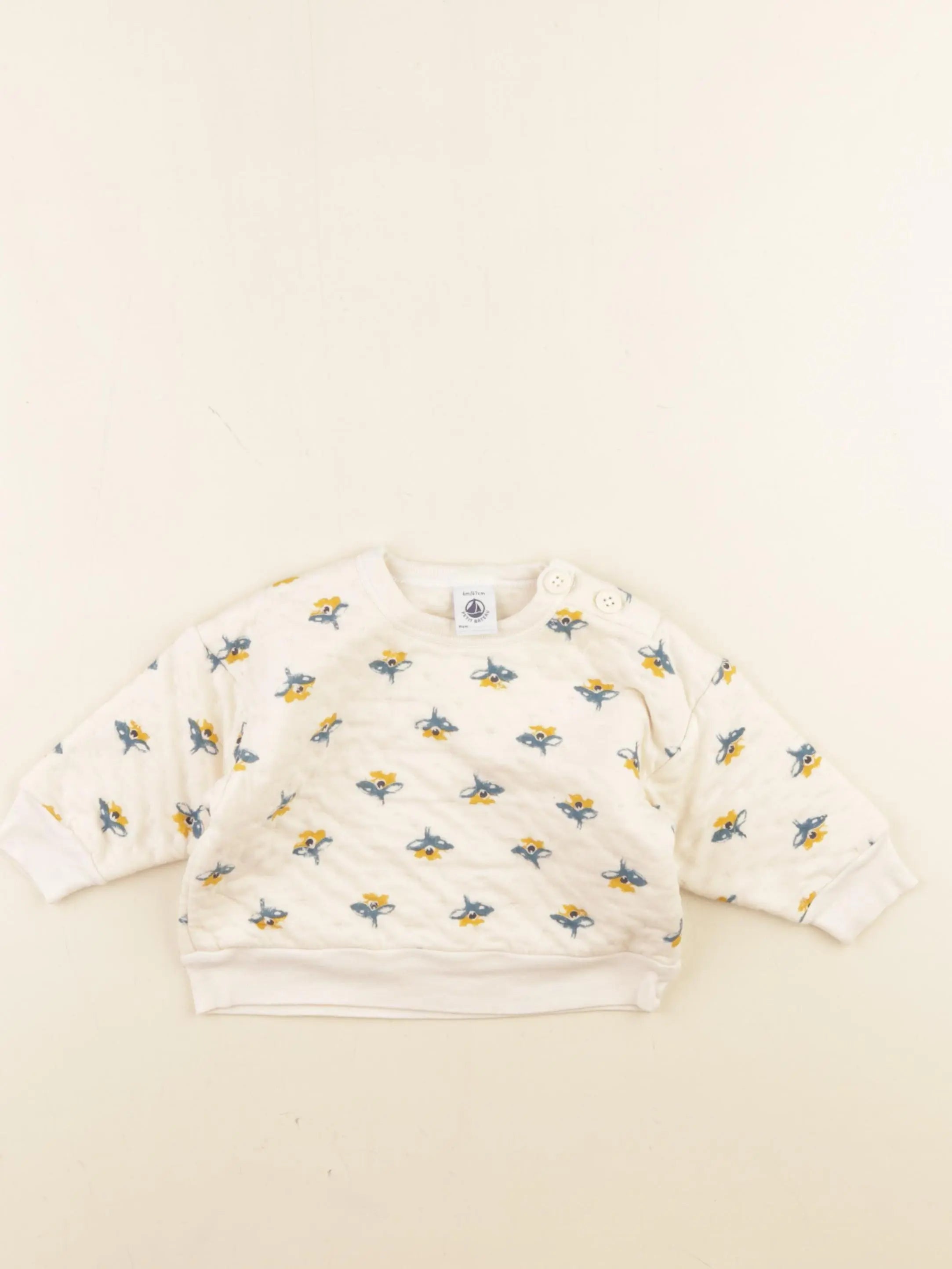 Petit Bateau - sweat beige, bleu - 6 mois