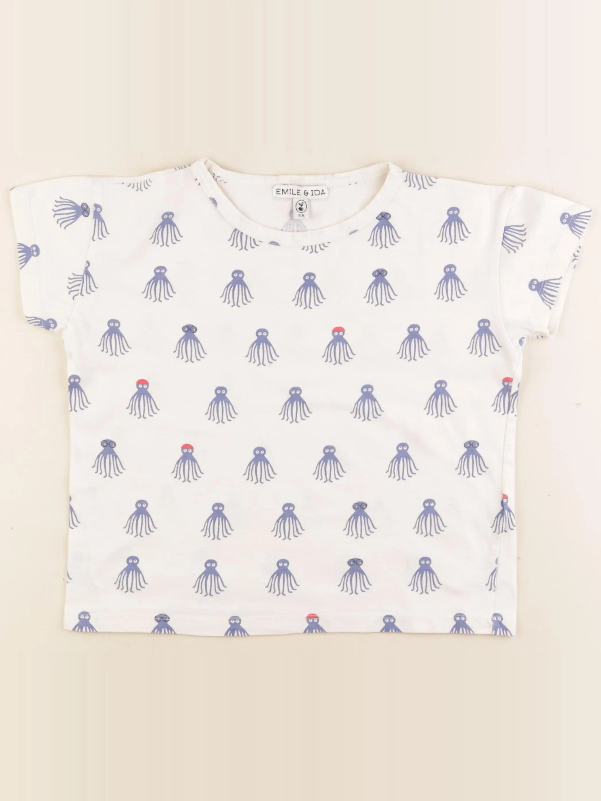 Emile et Ida - tee-shirt blanc, bleu - 8 ans