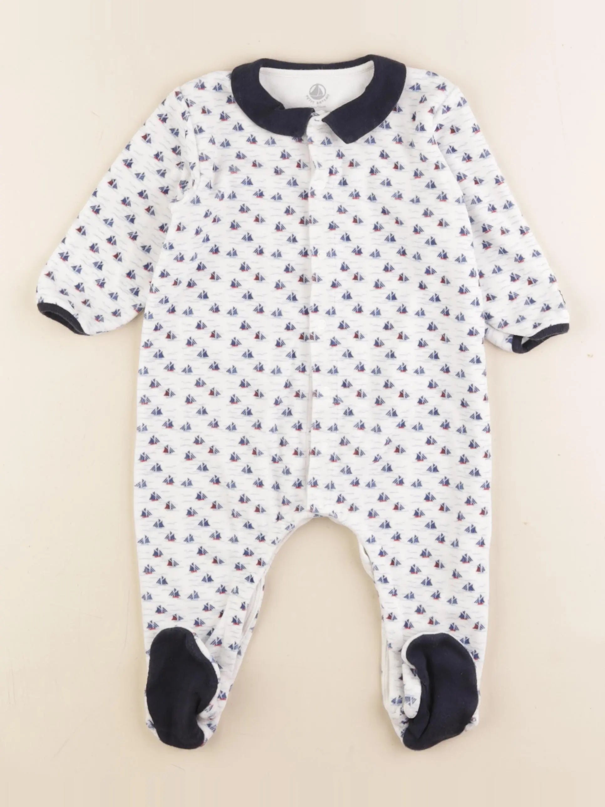 Petit Bateau - pyjama velours bleu - 12 mois
