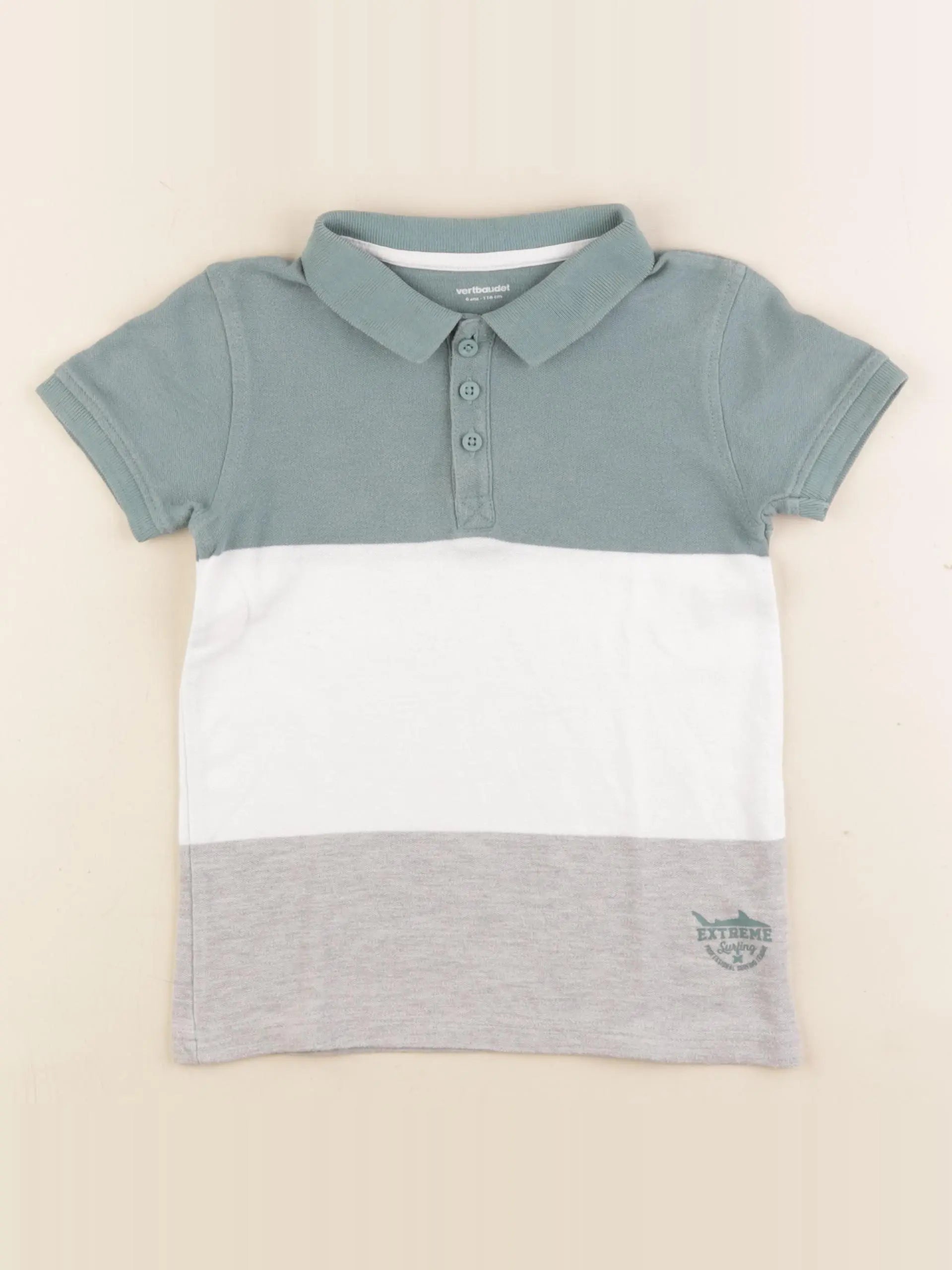 Vertbaudet - polo vert, blanc - 6 ans