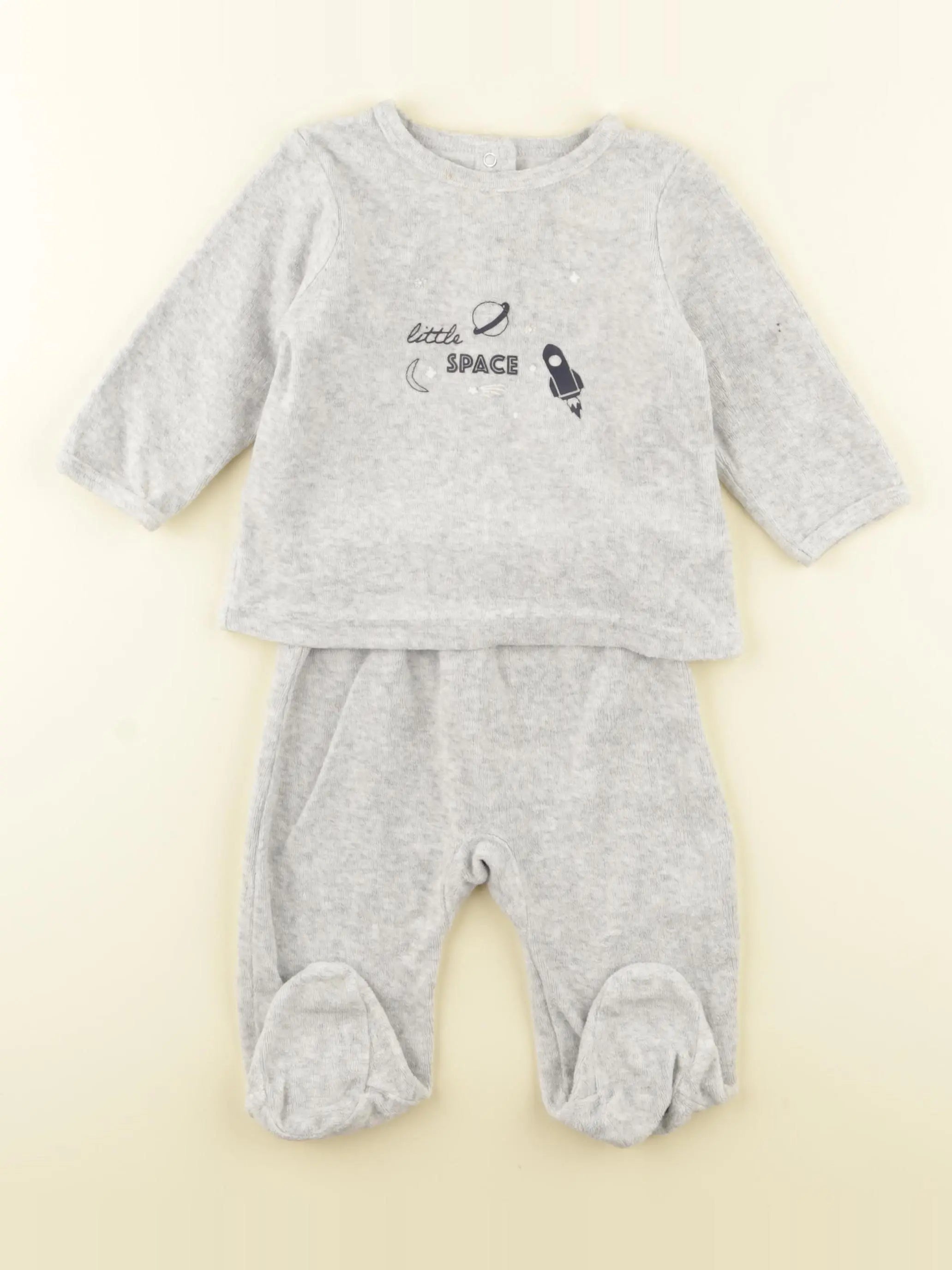 Vertbaudet - pyjama velours gris - 6 mois