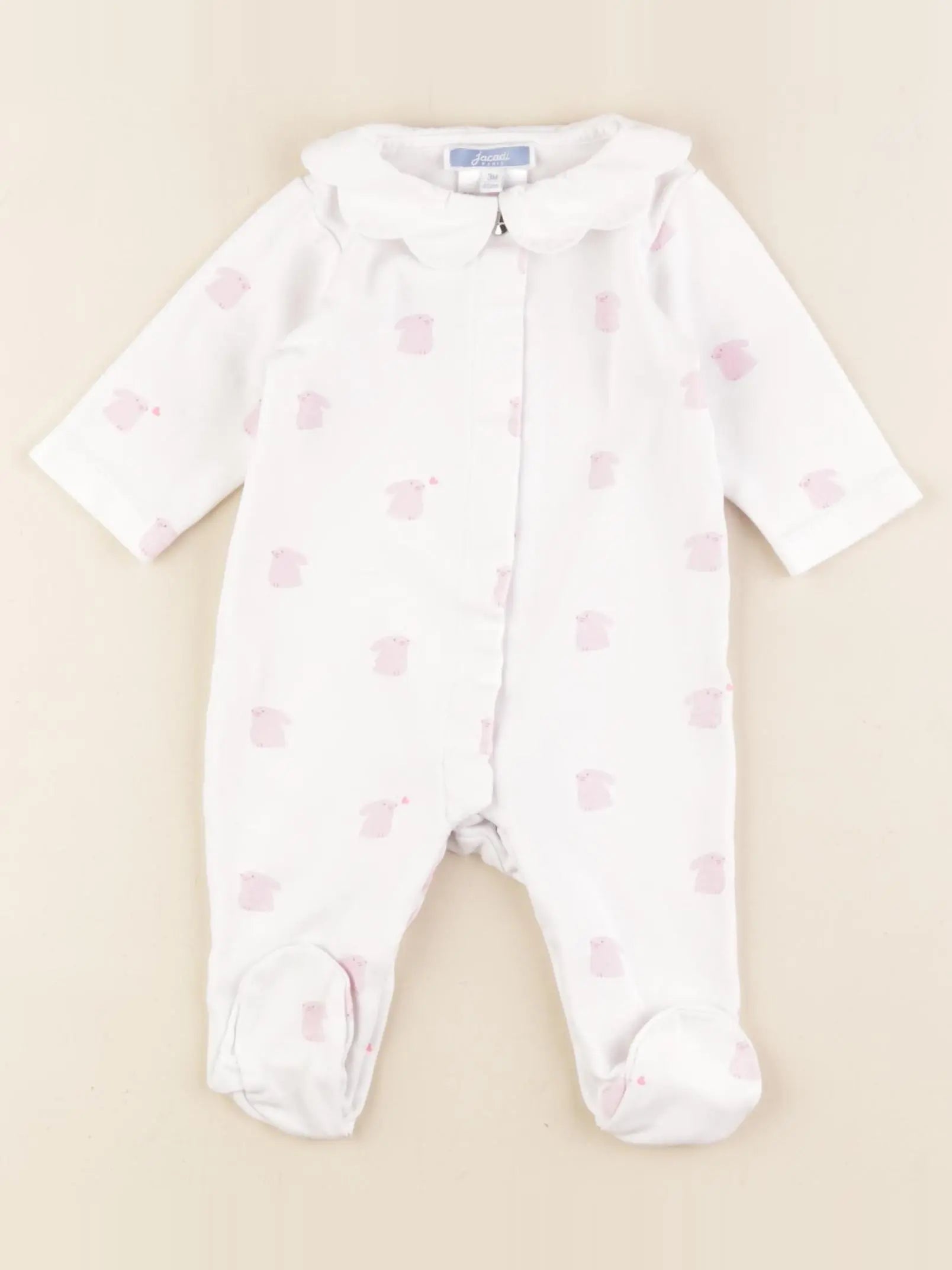 Jacadi - pyjama coton rose, blanc - 3 mois