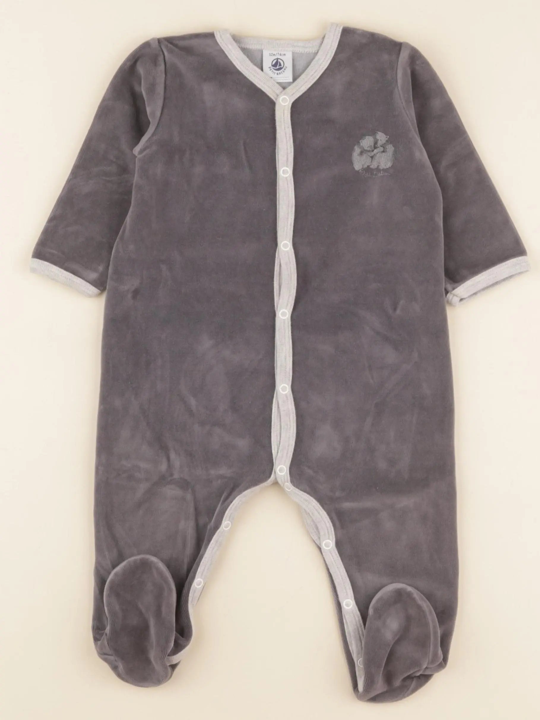 Petit Bateau - pyjama velours bleu - 12 mois