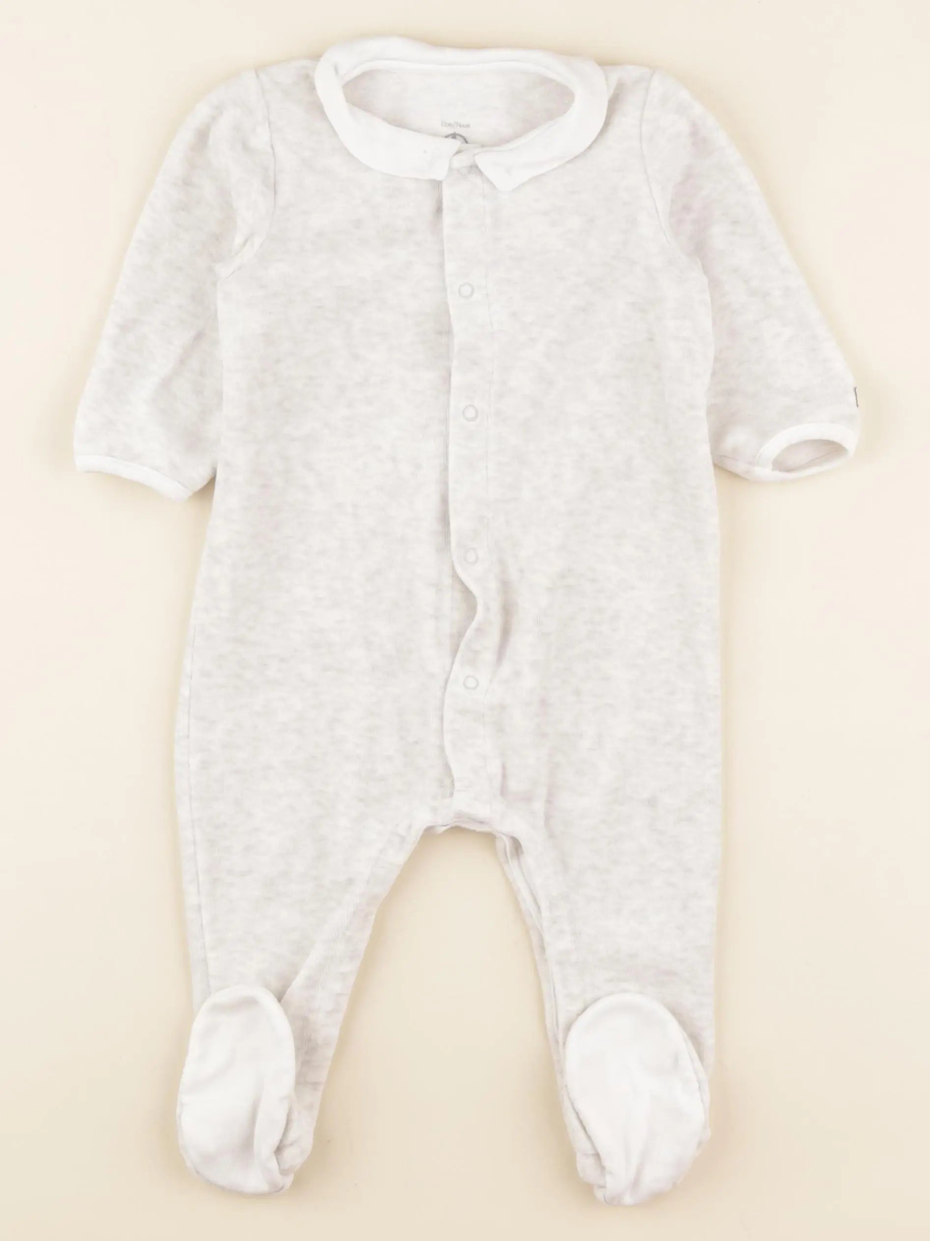 Petit Bateau - pyjama velours gris - 12 mois