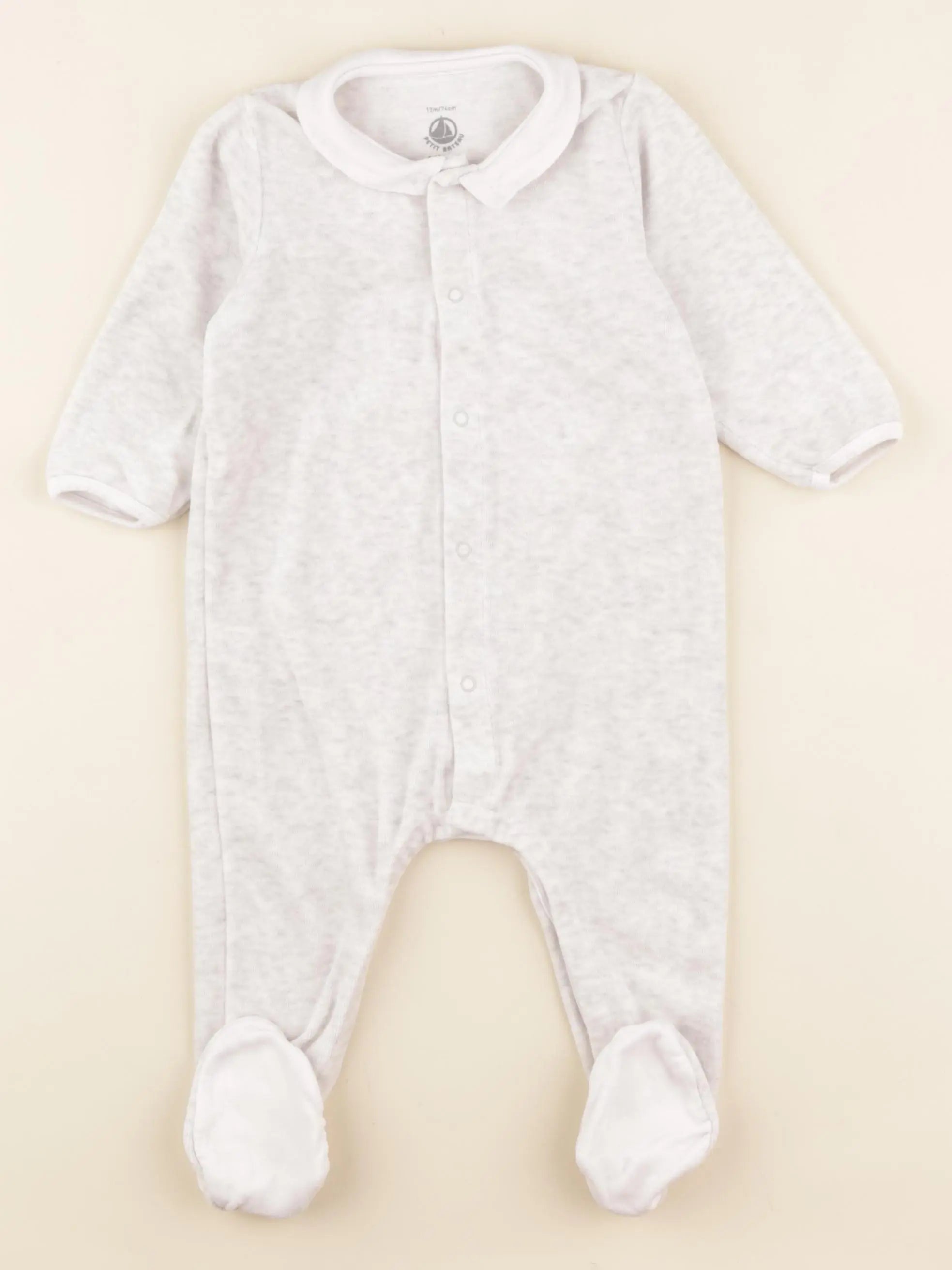 Petit Bateau - pyjama velours gris - 12 mois