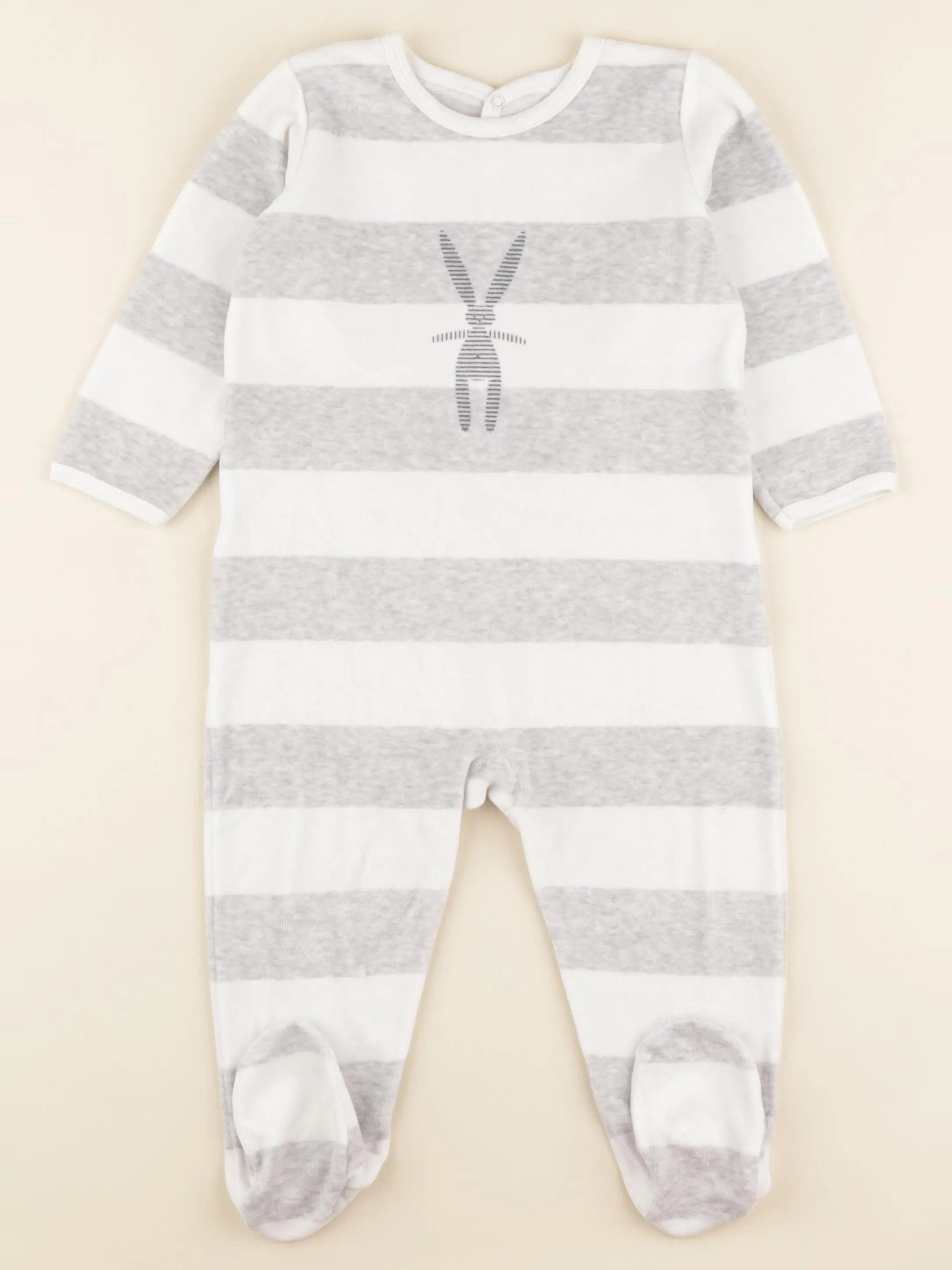 Petit Bateau - pyjama velours blanc, gris - 18 mois