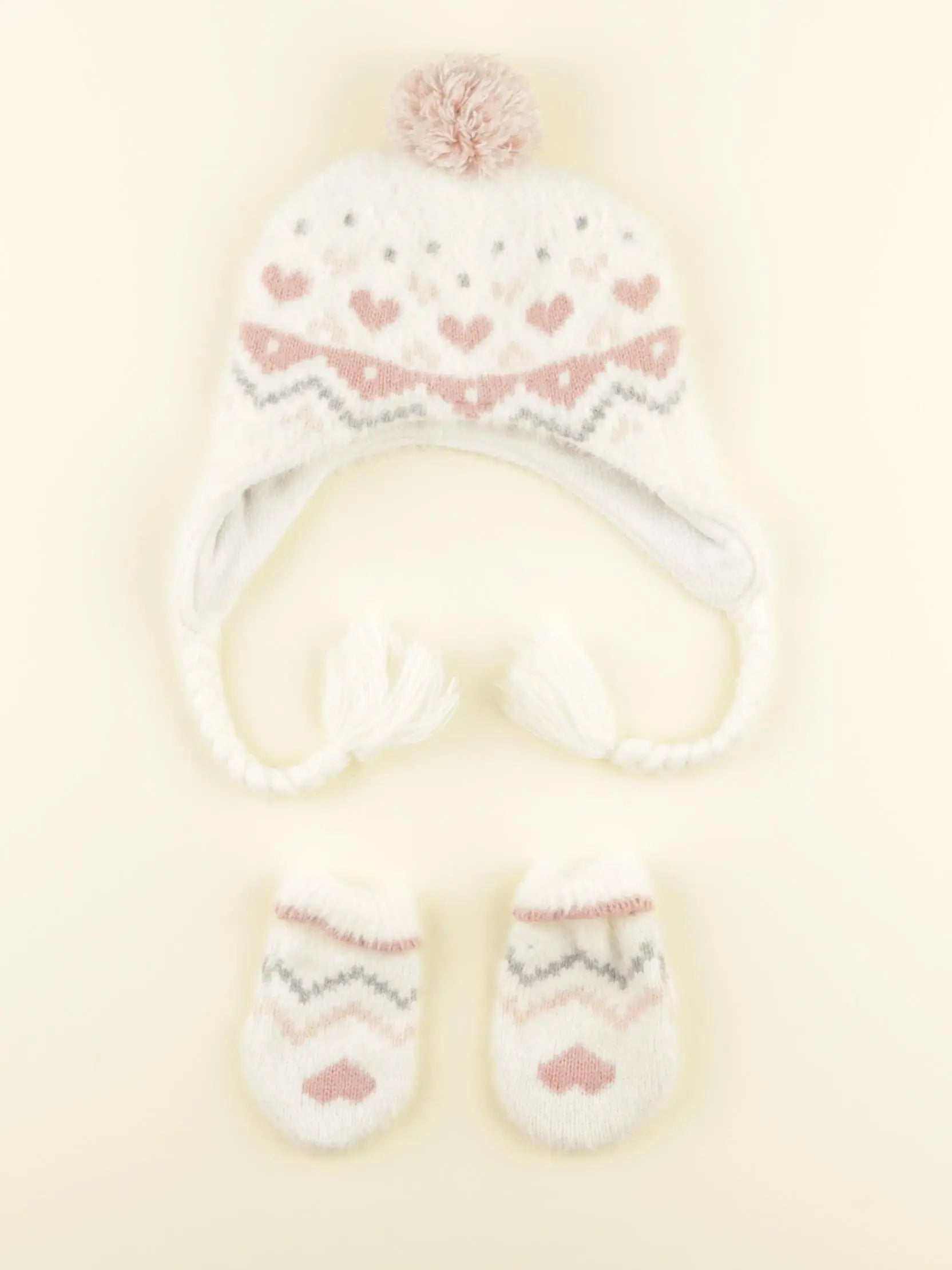 Vertbaudet - ensemble bonnet/moufles blanc - 3/6 mois