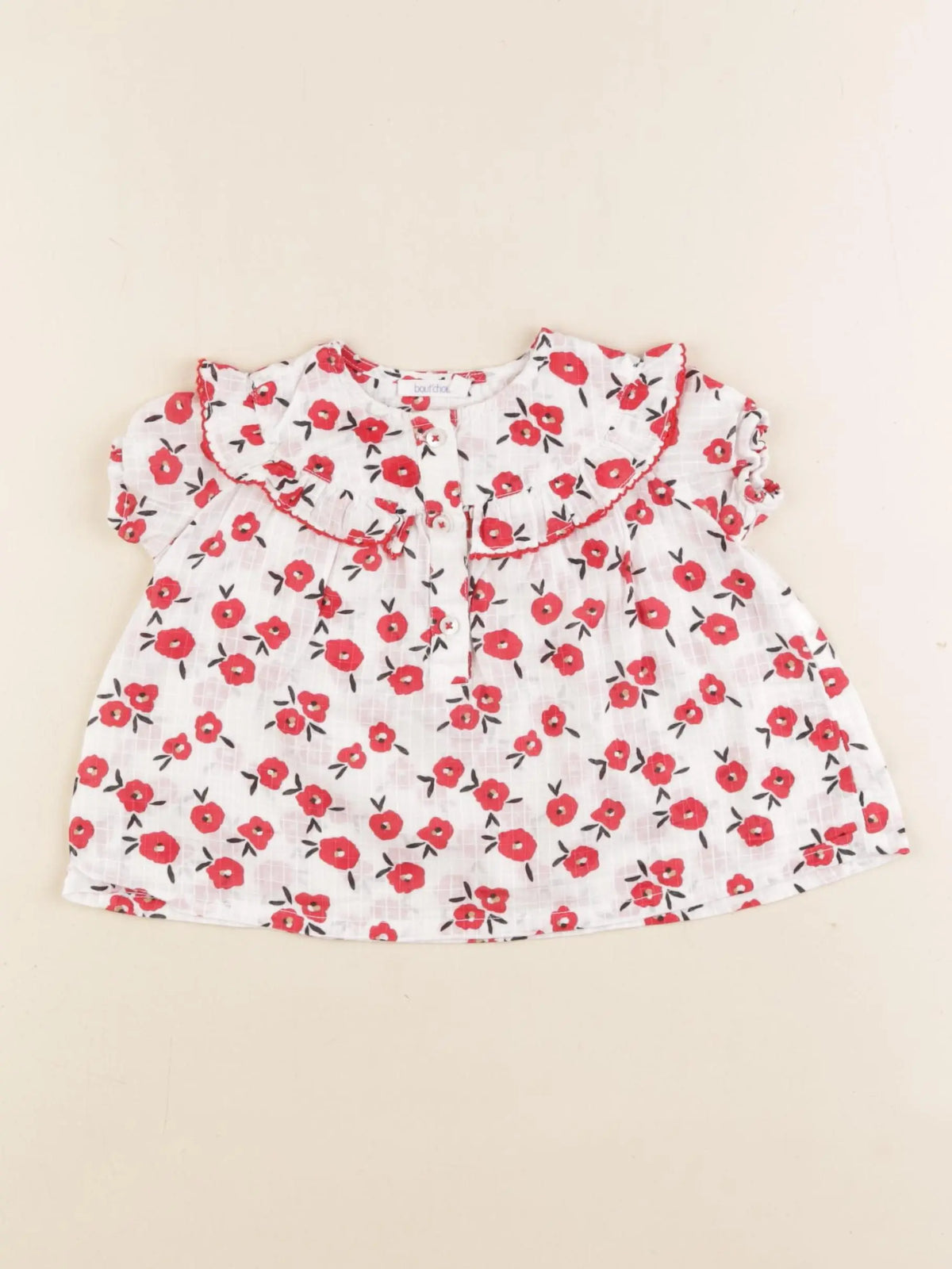 Boutchou - blouse blanc, rouge - 6 mois
