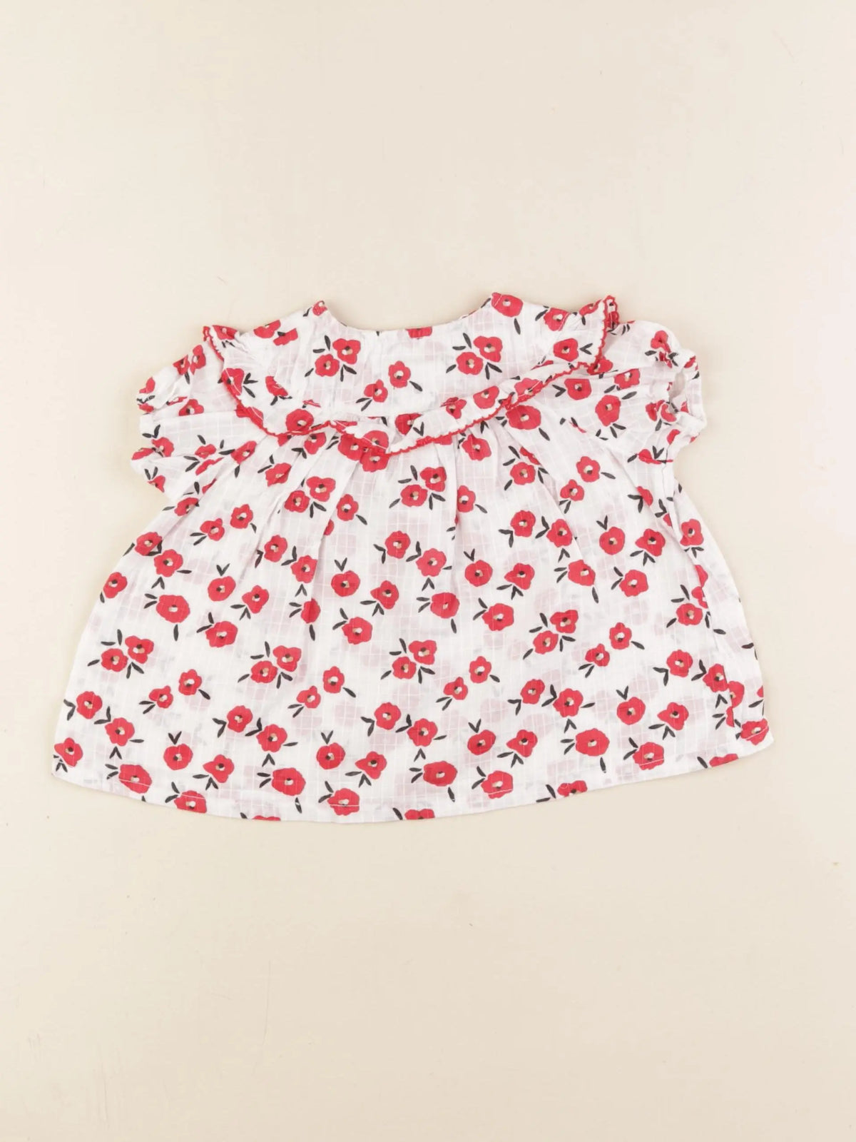 Boutchou - blouse blanc, rouge - 6 mois