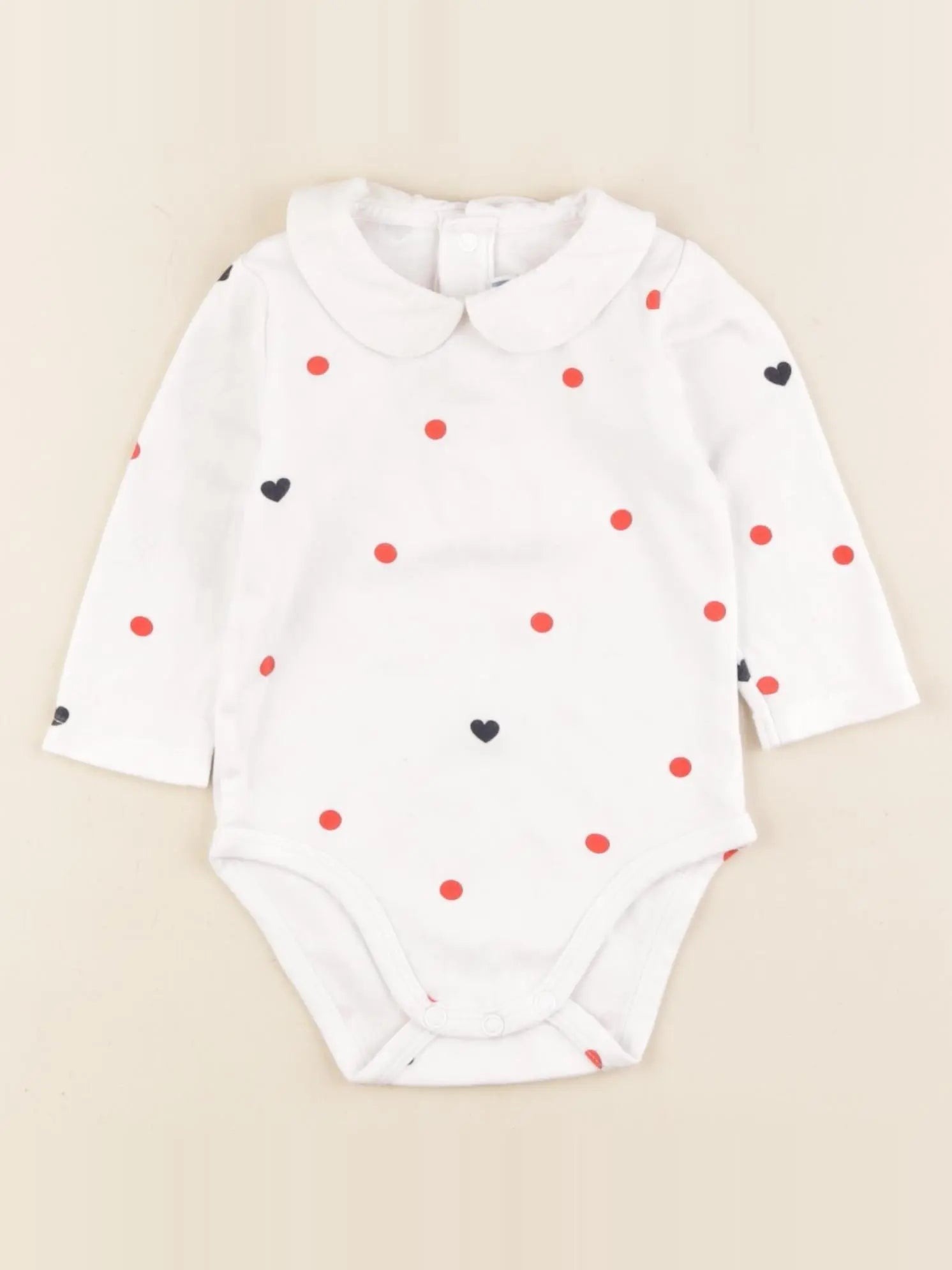 Jacadi - body à col blanc, rouge - 6 mois